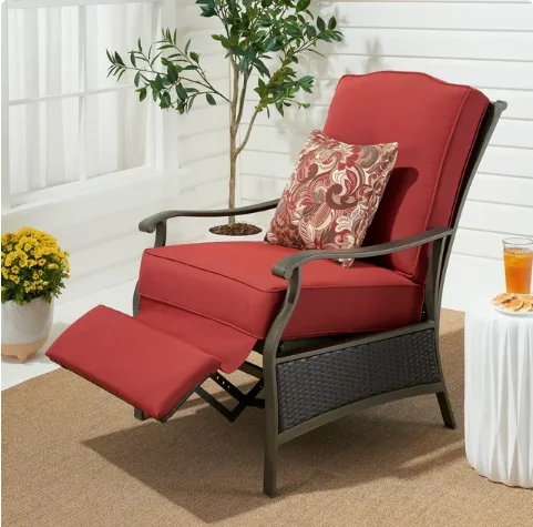 Better Homes & Gardens Providence Steel Outdoor Recliner with Cushions, Red/Bronze