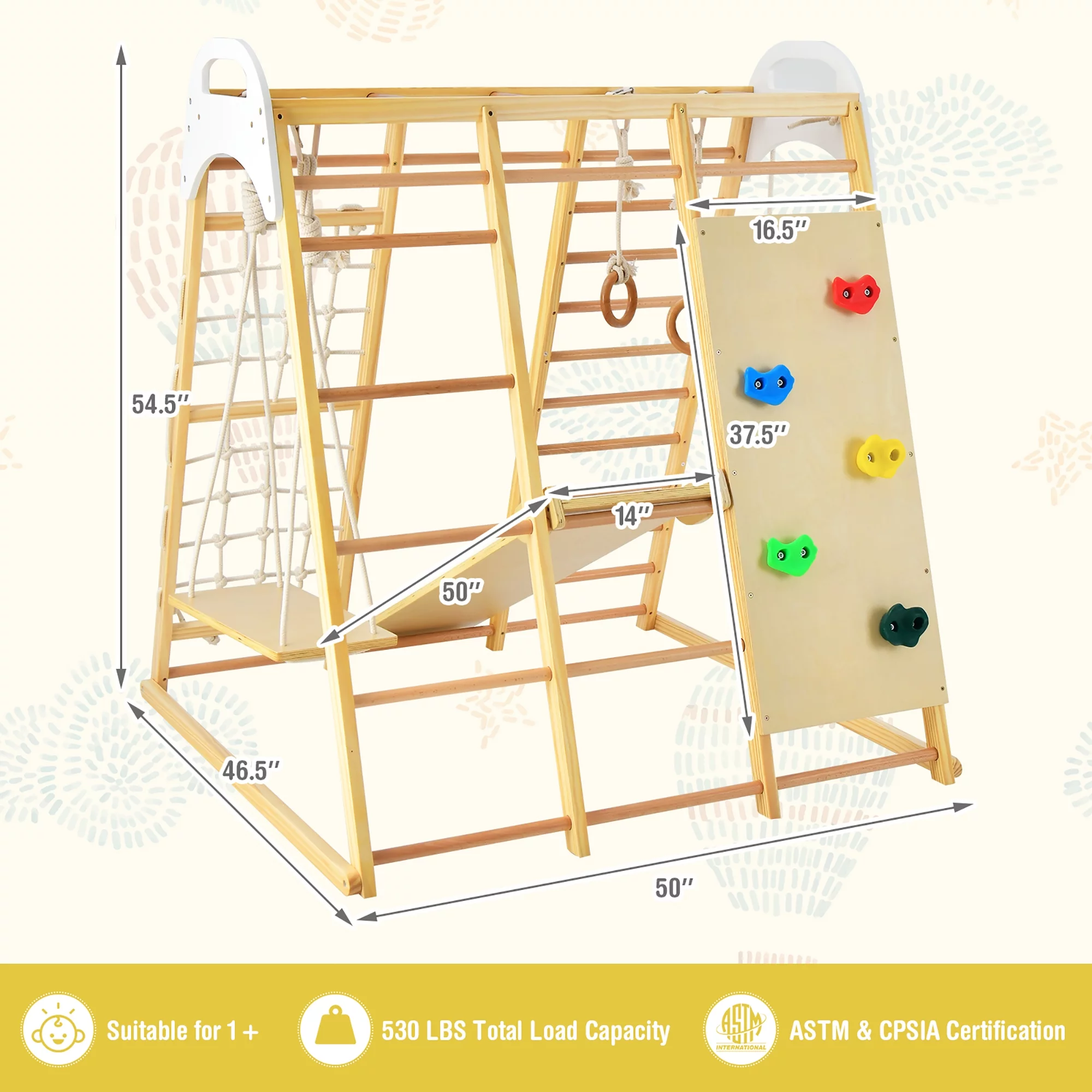 Costway 8-in-1 Jungle Gym Playset, Wooden Climber Play Set with Monkey Bars Colorful