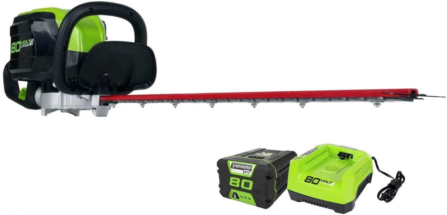 Discontinued – Greenworks PRO 80V 26-inch Cordless Brushless Hedge Trimmer with 2.0 Ah Battery & Charger, 2210602AZ