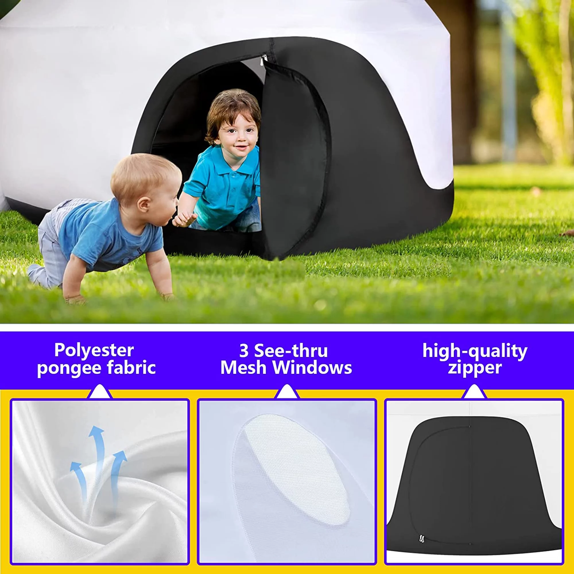 Moncoland Air Fan Fort Blow-up Tent for Kids 3-8 Years Toddlers Playhouse Indoor Gift Toy for Girls Boys