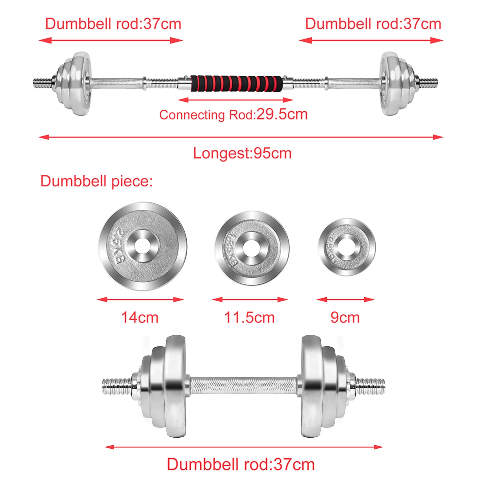 Adjustable Dumbbells 30KG/66LBS with Connector Convertible to Barbell Lifting Dumbells Training for Home Gym Office Exercise Fitness