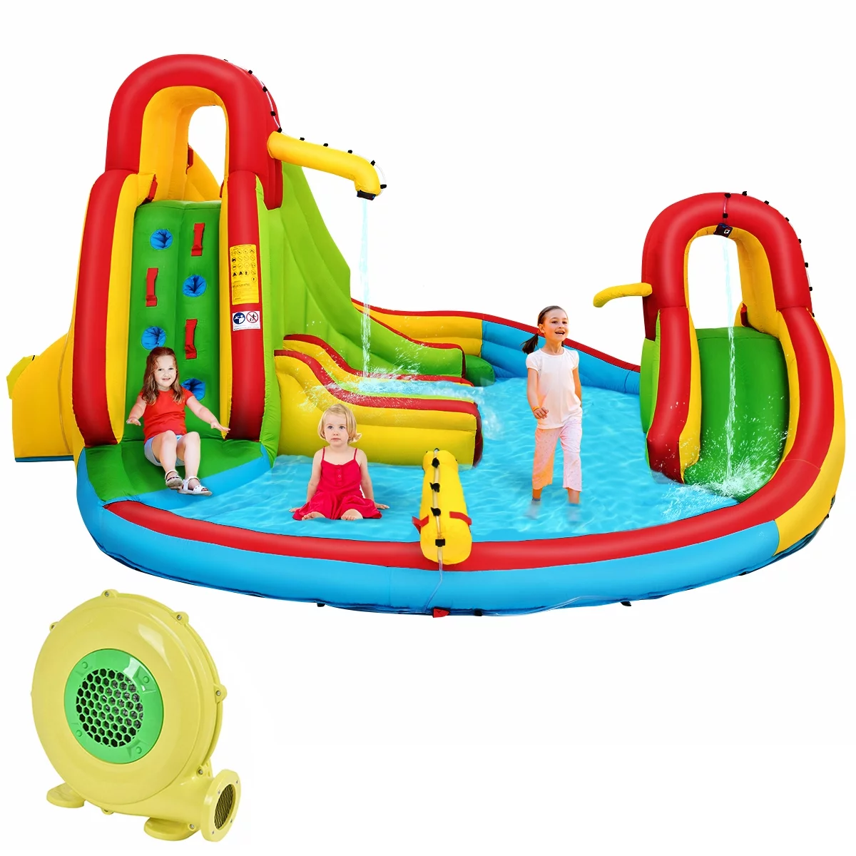 Costway Kids Inflatable Water Slide Bounce Park Splash Pool w/Water Cannon & 480W Blower