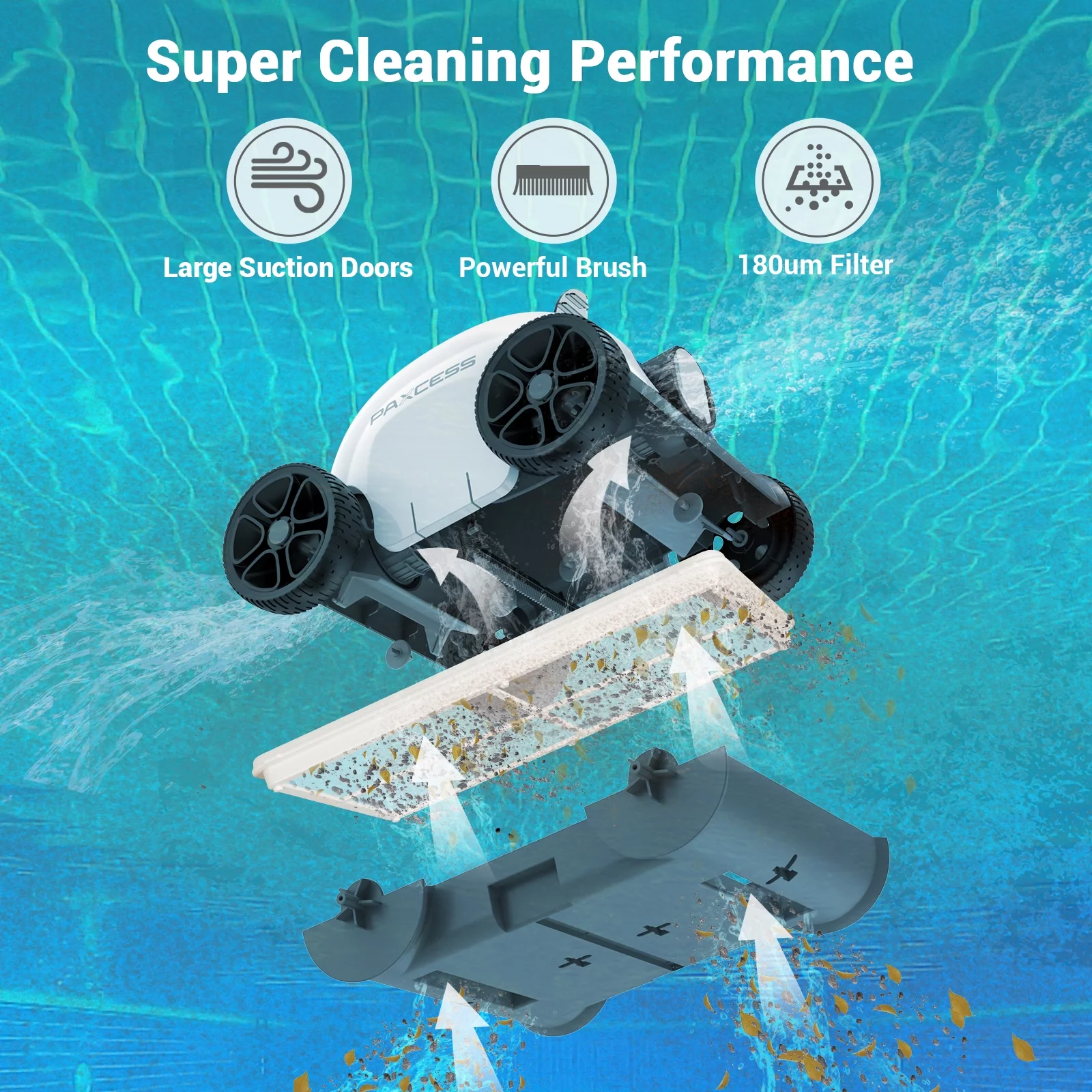 Paxcess Cordless Automatic Robotic Pool Cleaner for in-Ground and Above Ground Swimming Pool