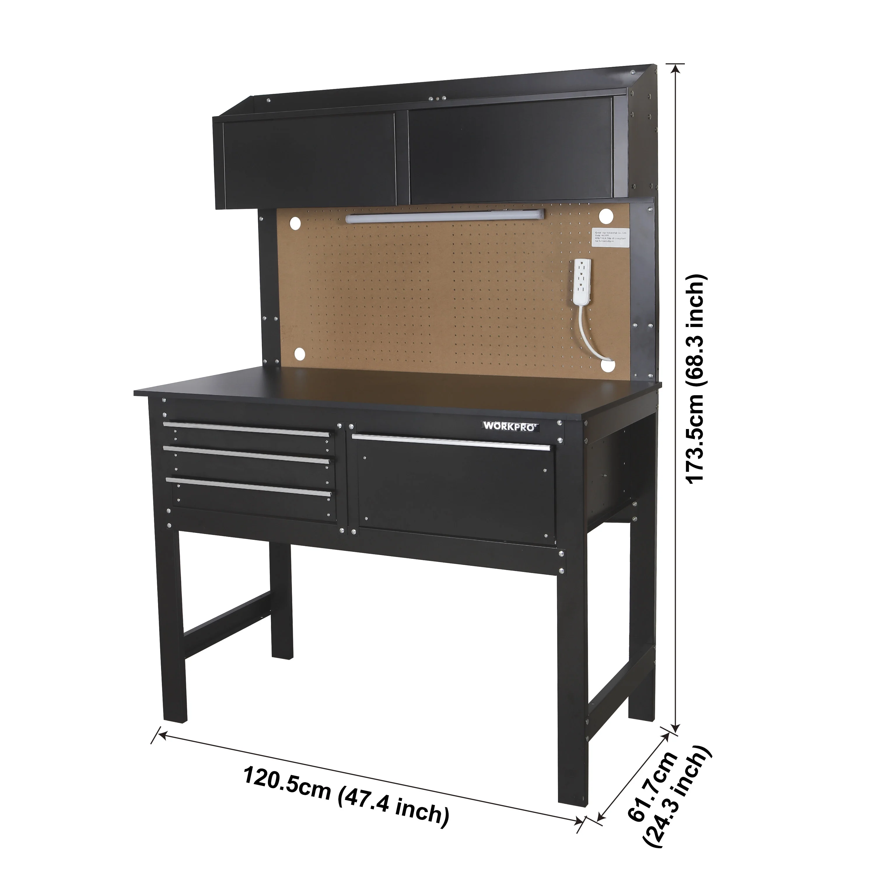 WORKPRO 2-in-1 48-inch Workbench and Cabinet Combo with Light, Steel, Wood