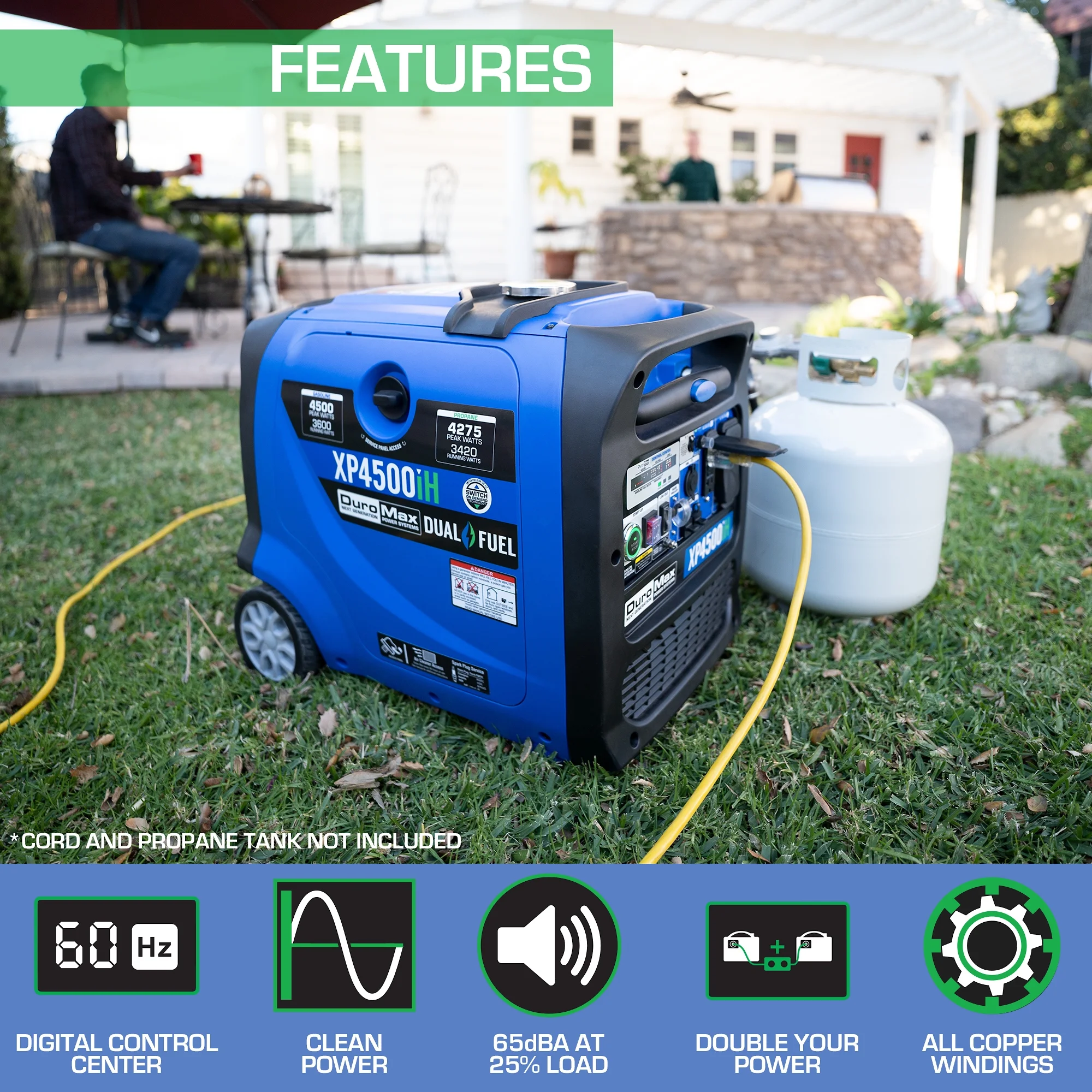 DuroMax XP4500iH 4,500 Watt Portable Dual Fuel Inverter Generator with CO Alert