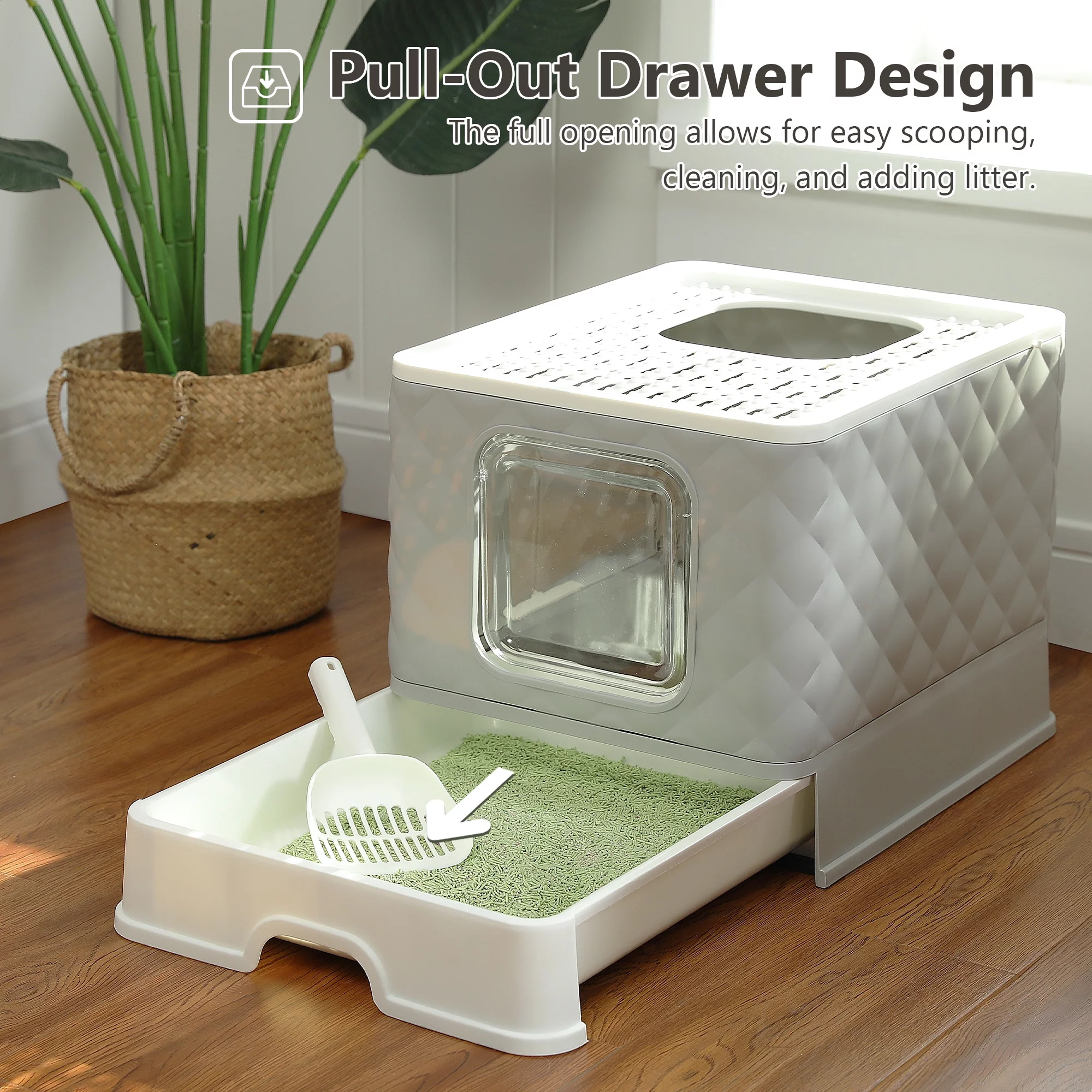 PAWZ Road Enclosed Cat Litter Box Large with Lid Drawer Type Easy to Clean,Gray