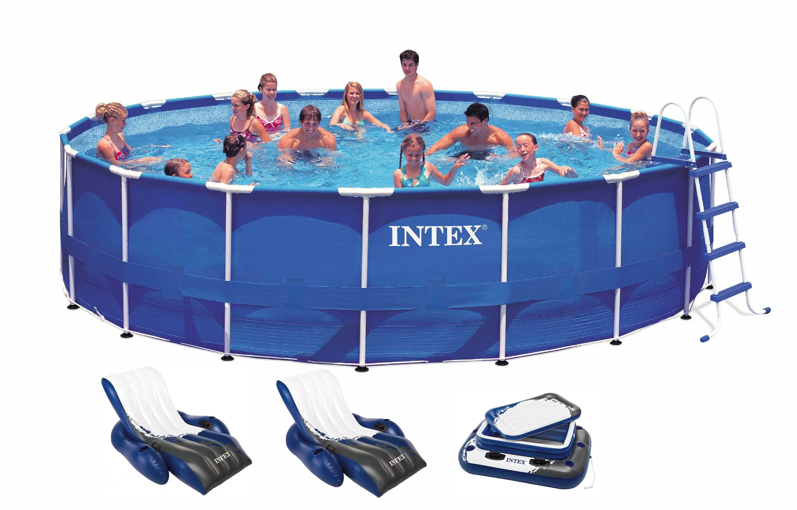 Intex 18ft x 48in Metal Frame Above Ground Round Family Swimming Pool Set & Pump