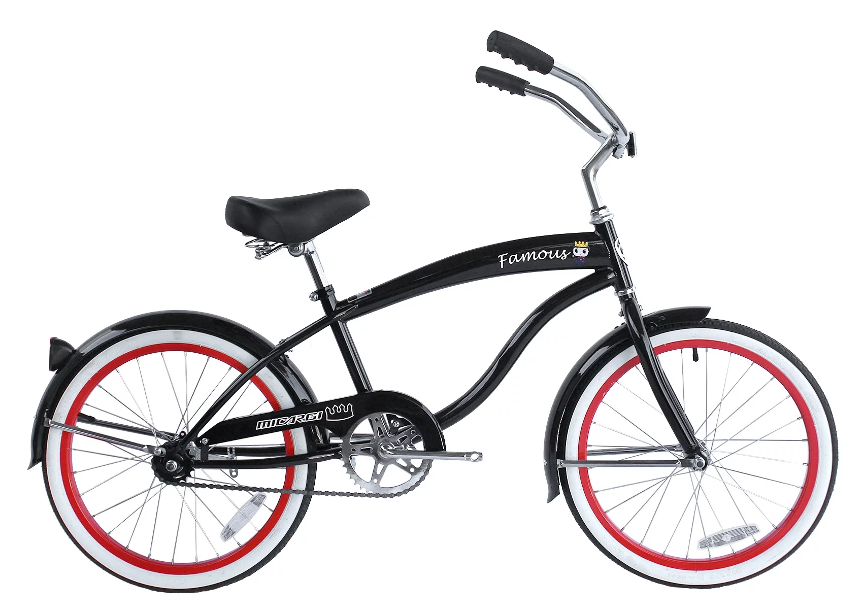 Micargi 20 In. Famous Kid’s Size Bike Cruiser, Black, White and Red