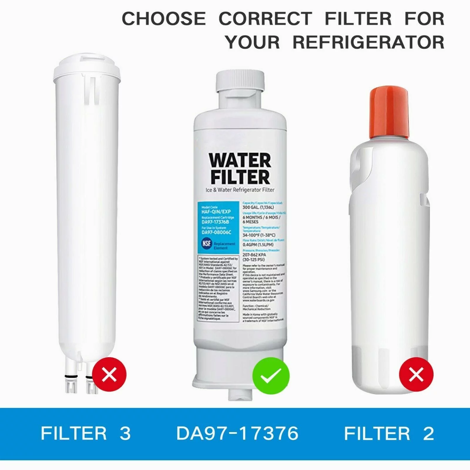 2Pack Fit for Samsung DA97-17376B HAF-QIN/EXP Refrigerator Water Filter DA97-08006C Ice Filter