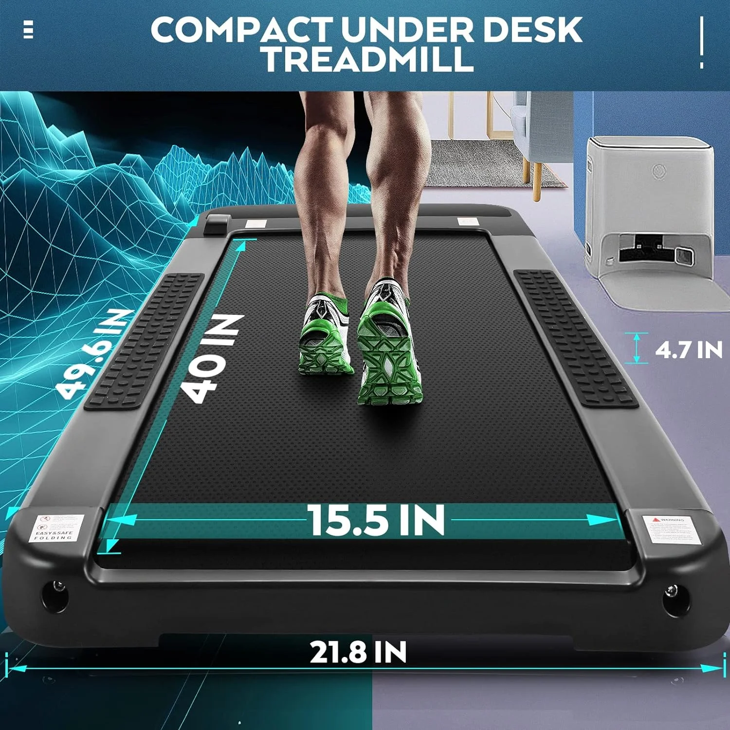 Tikmboex Folding Under Desk Treadmill with Incline, 2 in 1 Walking Pad Treadmill with Remote Control, LED Touch Screen, Installation – Free for Home Office