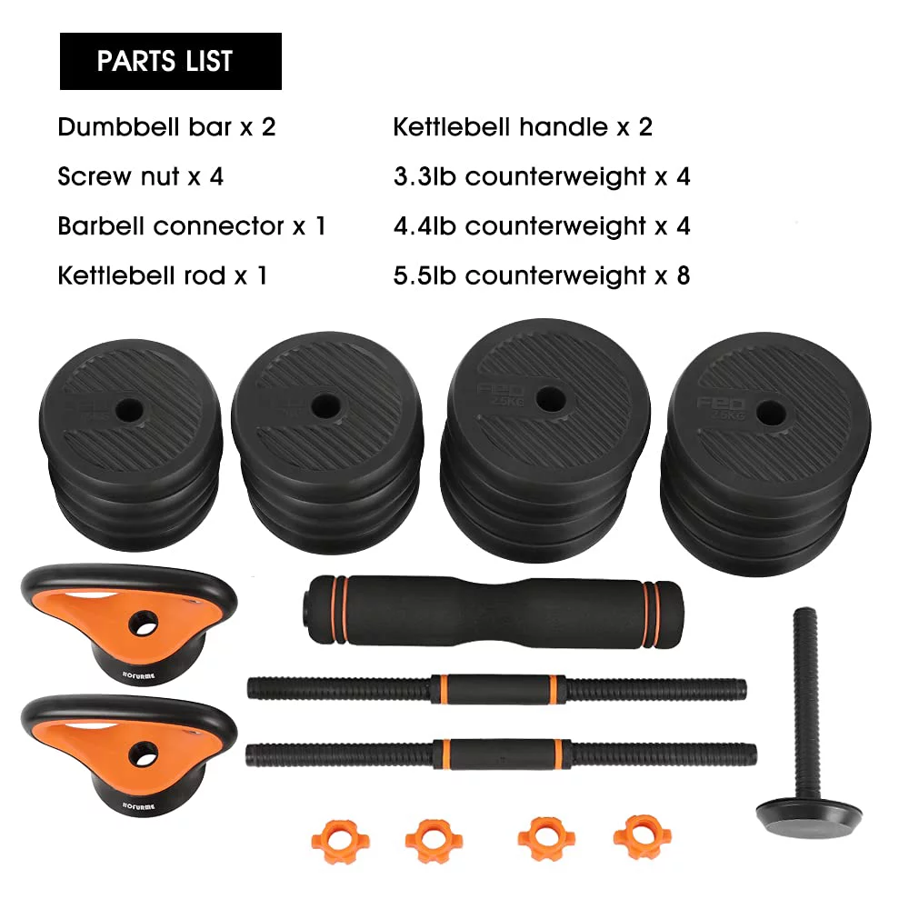 77 lbs Adjustable Weights Dumbbell Set, Portable Interchangeable Dumbbell, Barbell, Kettlebell Set