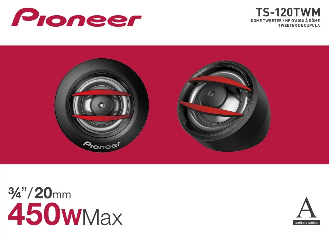 Pioneer TS-120TWM A-Series Polyimide Dome Tweeters | 100W RMS & 450W Peak Power | Universal Adapters