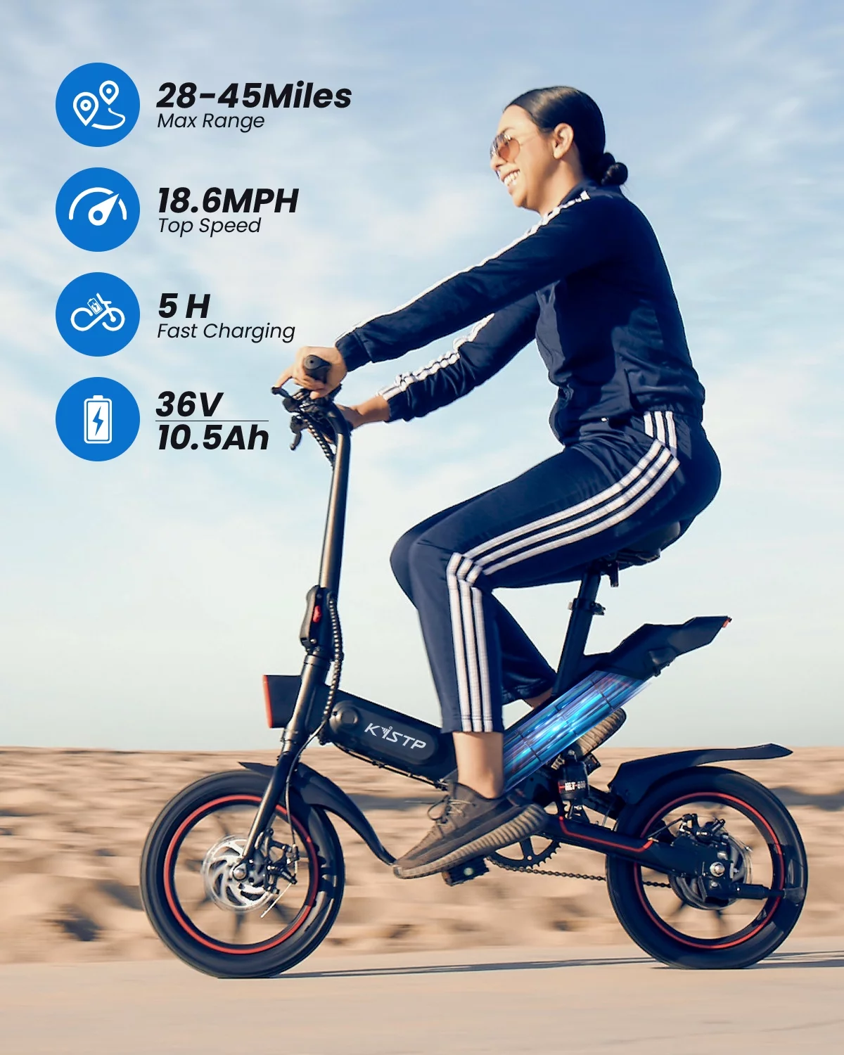 Kistp 14″ 450W Folding Electric Bike for Adults, 18.6MPH 3 Riding Modes Electric Bike with 36V 10.5AH Battery UL2849 Certificate(Free of Cost Bike Lock)