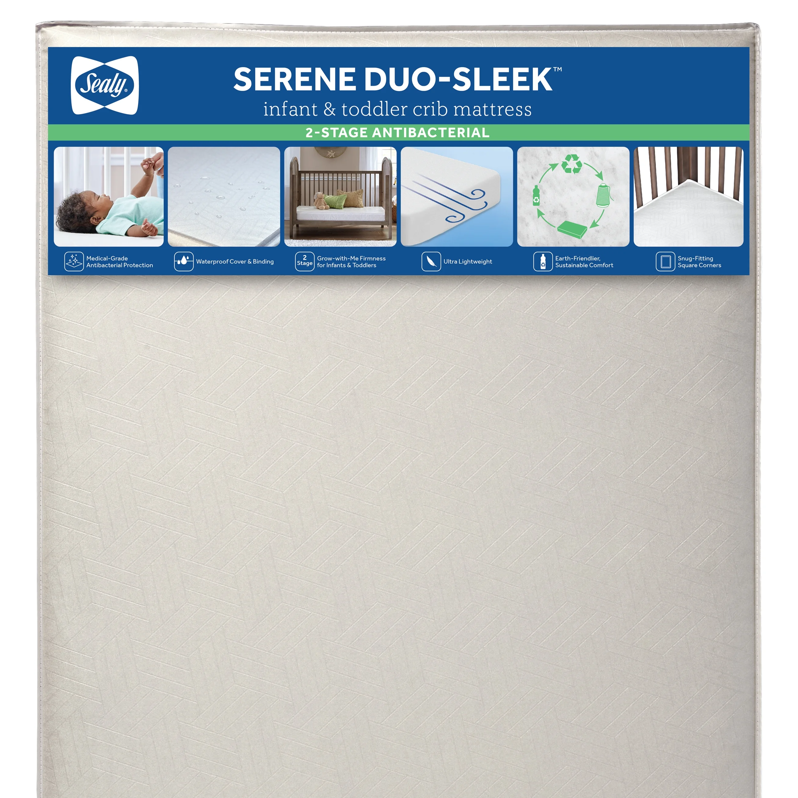 Sealy Serene Duo-Sleek Crib Mattress, 2-Stage Foam Baby Mattress, Toddler Mattress, Waterproof