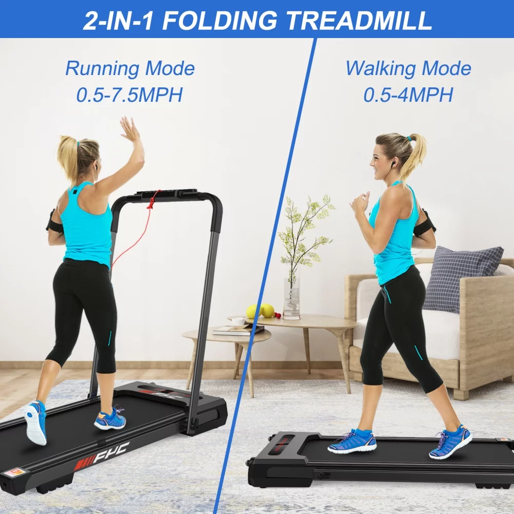 Folding Treadmill with Incline 2.5HP 12KM/H Electric Treadmill for Home Foldable, Running Machine with Bluetooth Music Cup Holder Heart Rate Sensor for Indoor Home Gym (Black)