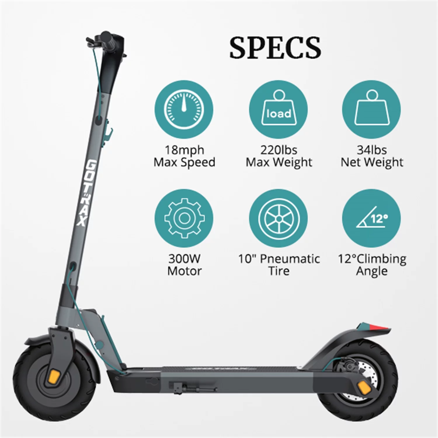 Gotrax G3 Plus Adult Electric Scooter, 300W 10″ Tires Max 18 mile Foldable Escooter for Adult, Gray