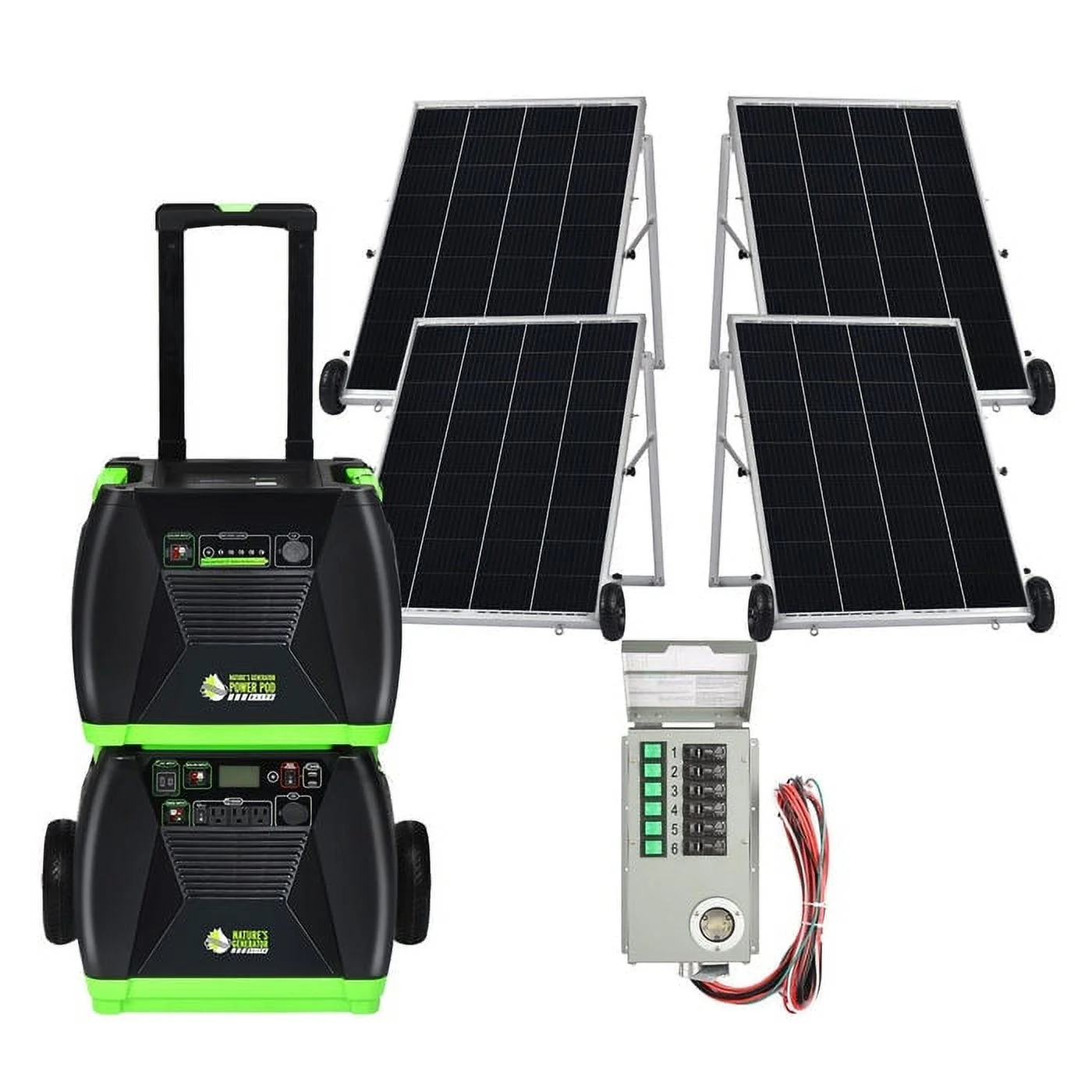 Nature’s Generator Elite Platinum – PE System:Nature’s Generator Elite+1200W Nature’s Generator Power Pod Elite+4pcs 100W Solar Panel+Power Transfer Kit Elite