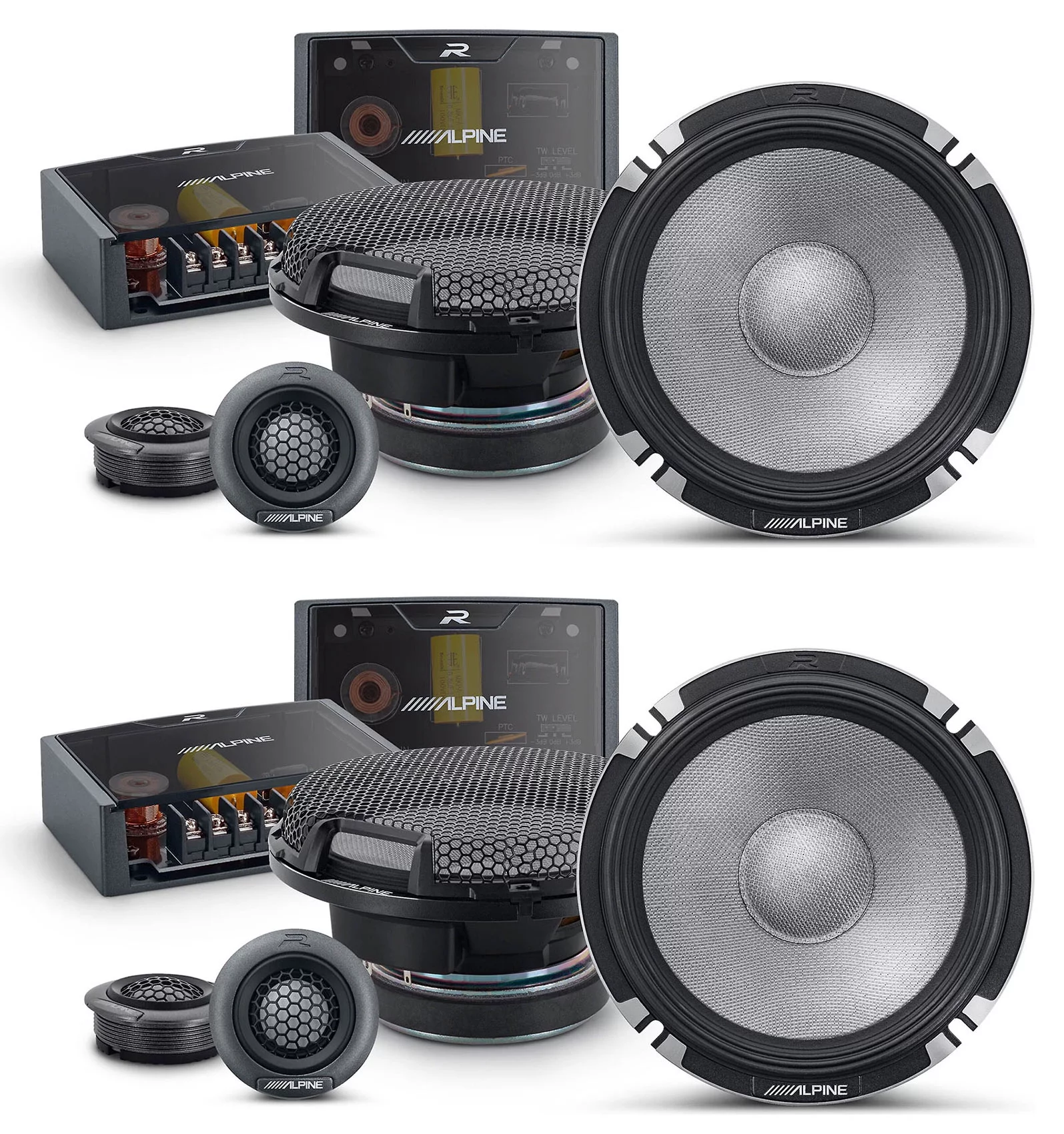 (2) Pairs Alpine R2-S652 6.5″ 2-Way Component Car Audio Speakers High-Resolution