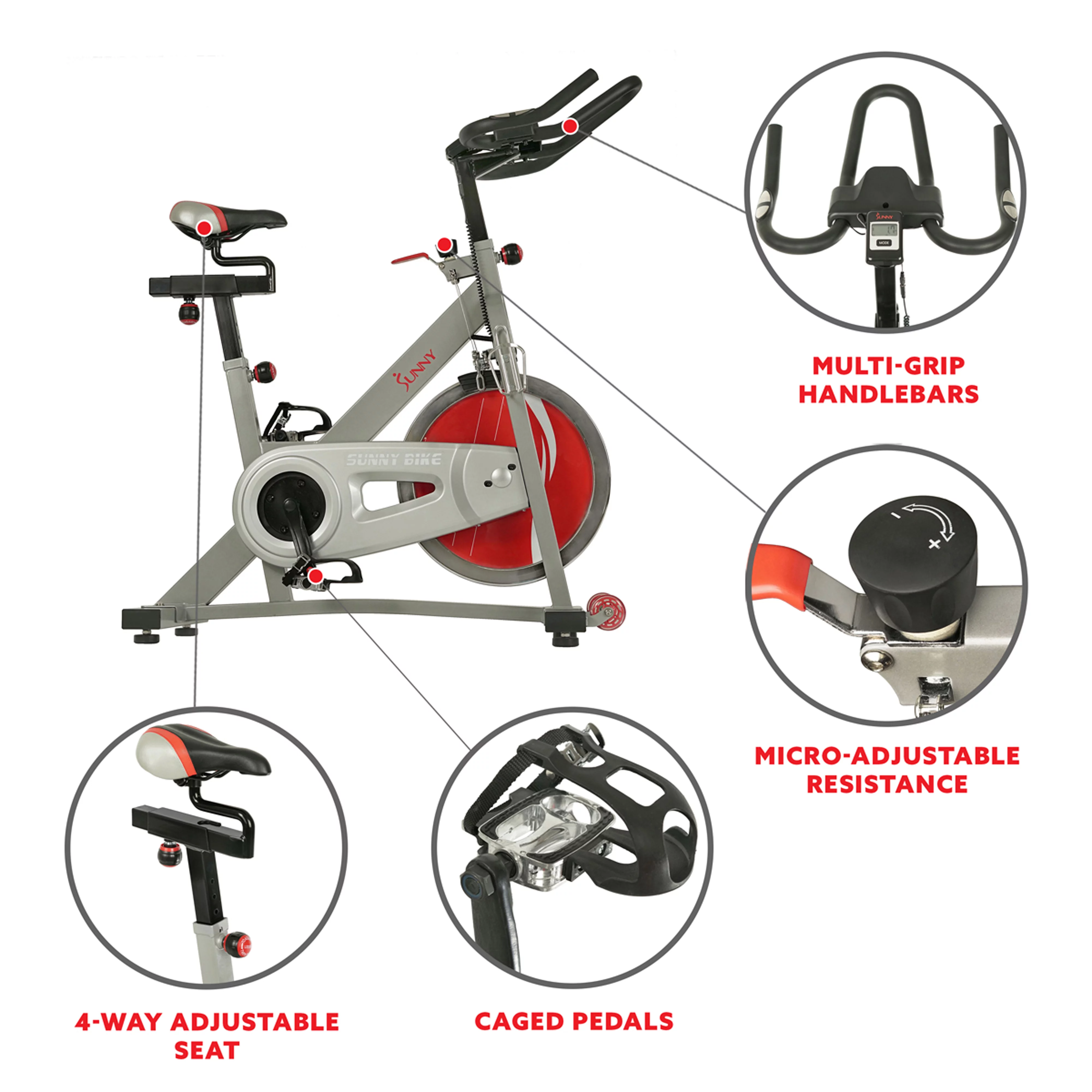 Sunny Health & Fitness Stationary Belt Drive Pro II Indoor Cycling Exercise Bike w/ 40 lb Flywheel, Home Cardio Workout, SF-B1995