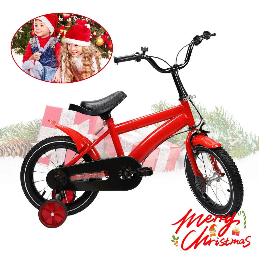 Loyalheartdy 14 Inch Yellow Kids Bike Adjustable Height Children Bicycle Universal Child Cycle with Safe Training Wheels