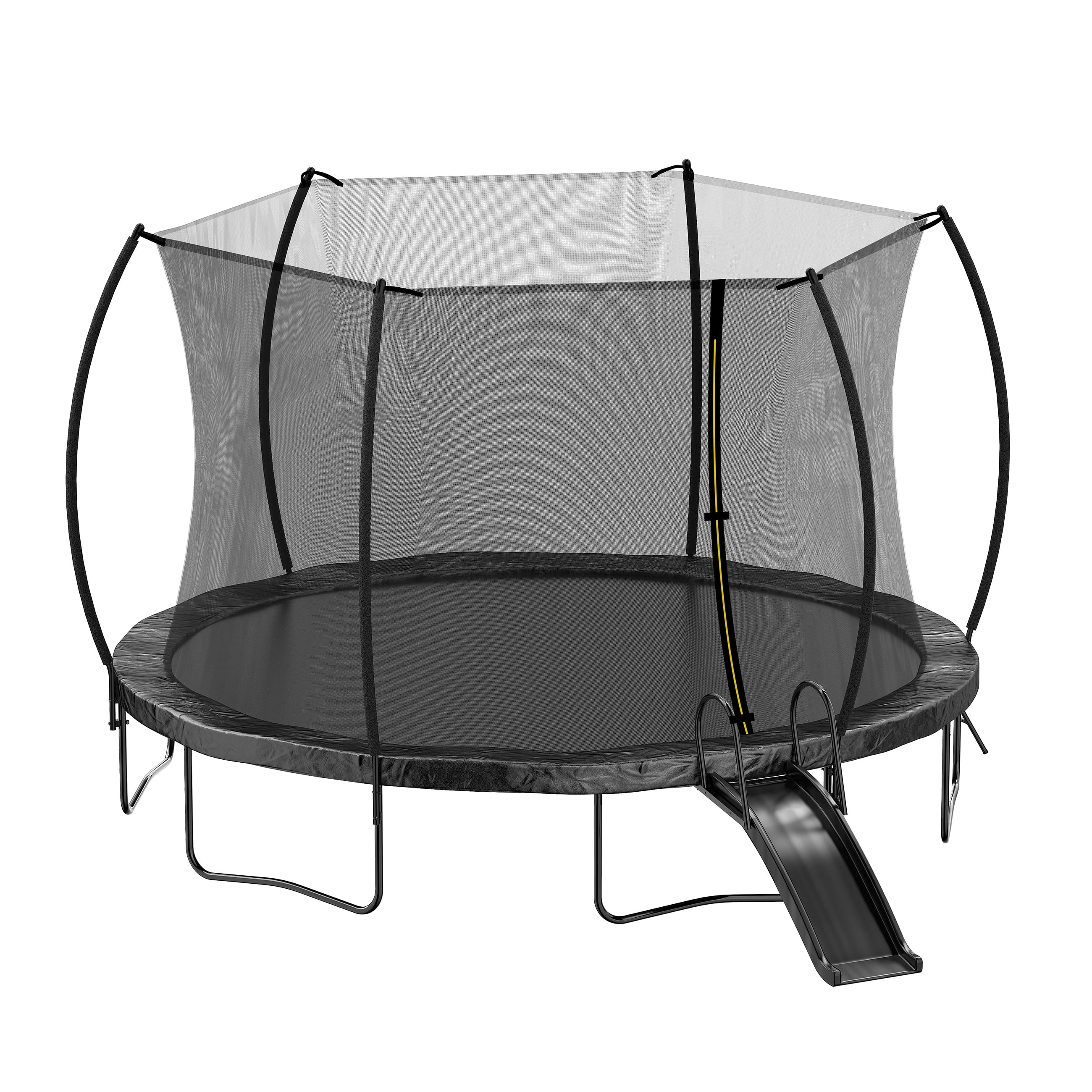 Soges 12FT Trampoline with Slide for Kids and Adults Outdoor Trampoline with Ladder and Safety Enclosure Net Pumpkin Trampoline with Curved Poles Heavy Duty Recreational Backyard Trampoline 1200LBS