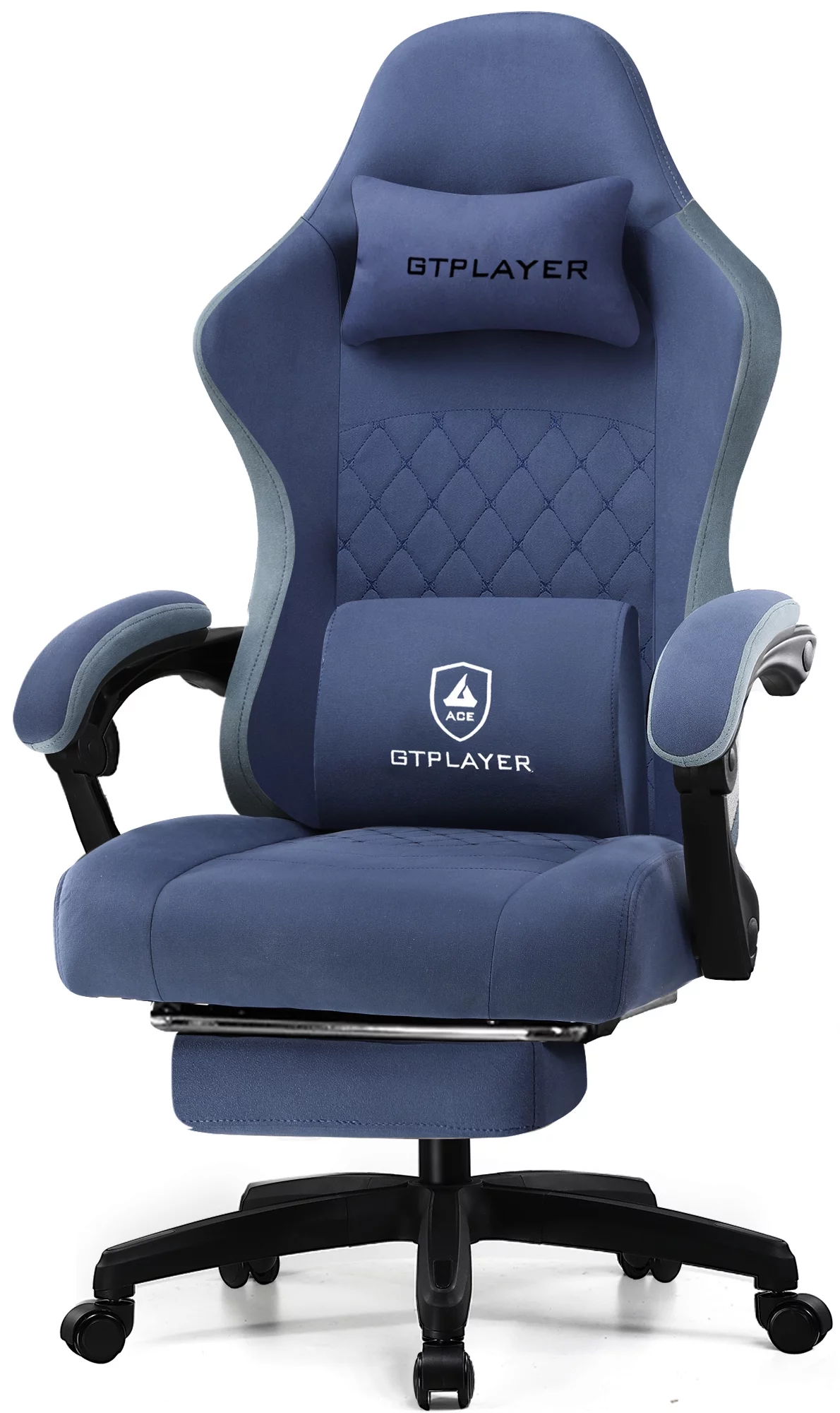 GTPLAYER Pocket Spring Cushion Gaming Chair with Footrest&&Linkage Armrests Ergonomic Office Chair, Lightblue