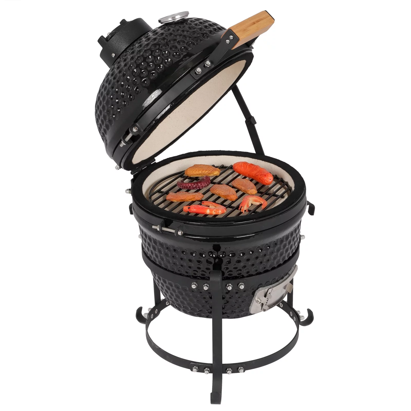 SamyoHome Kamado Grill Charcoal BBQ Grill, 13in Barbecue Grill Ceramic Barbecue Smoker and Roaster – Black