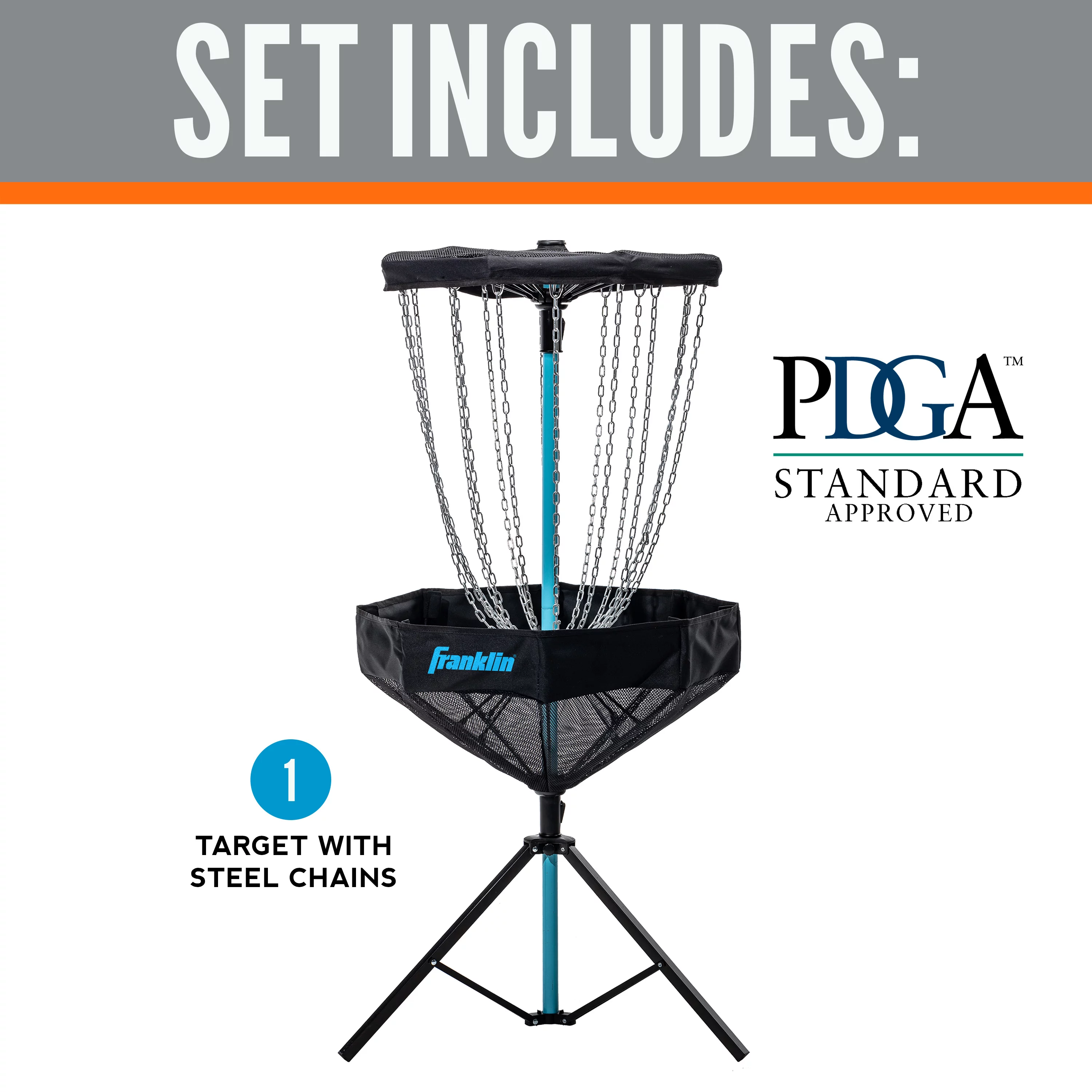 Franklin Sports Disc Golf Basket – PDGA Approved – Elite Portable Disc Golf Target Basket Set with Premium Metal Chains + Canvas Basket – Disc Golf Equipment + Hole Stand