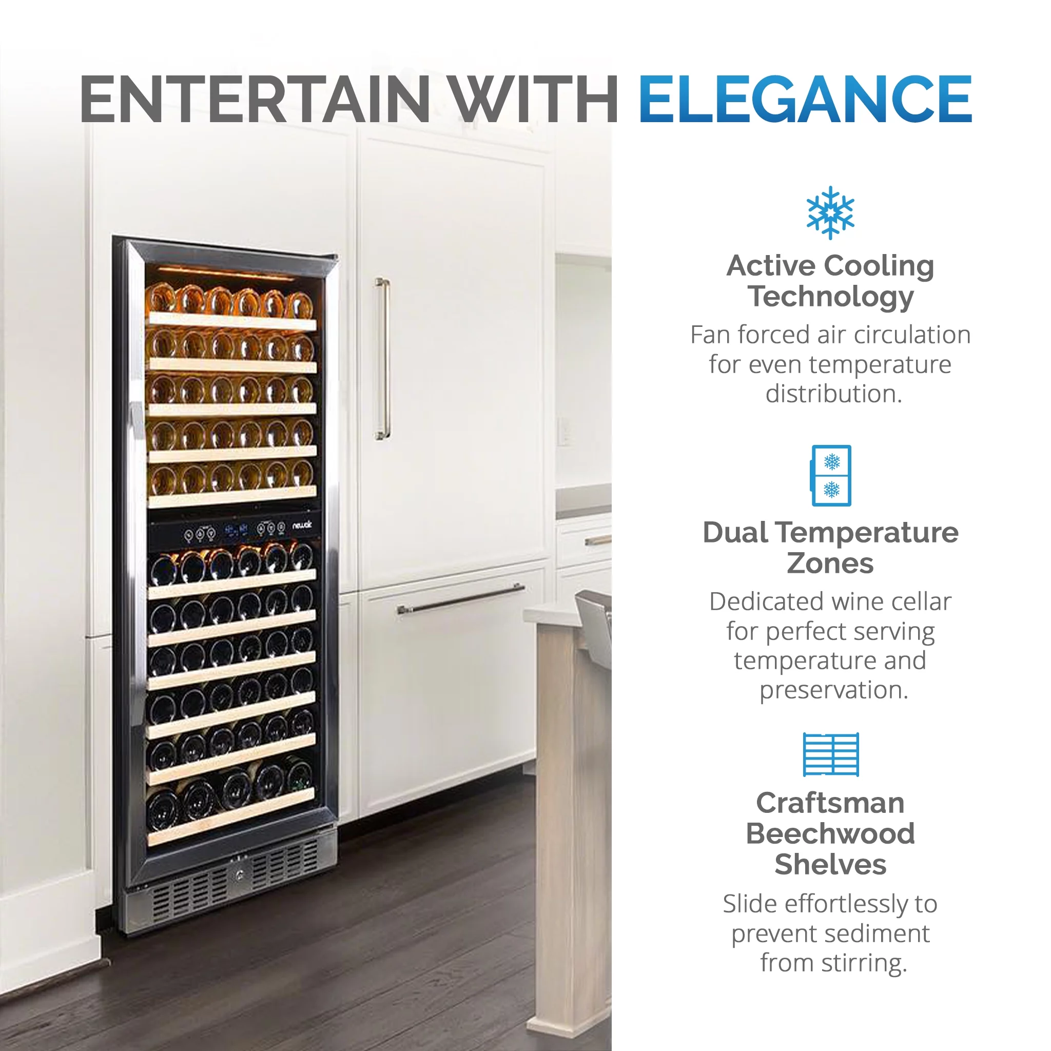 Newair 27″ Wine Fridge | Dual Zone, 116 Bottle Capacity | Stainless Steel