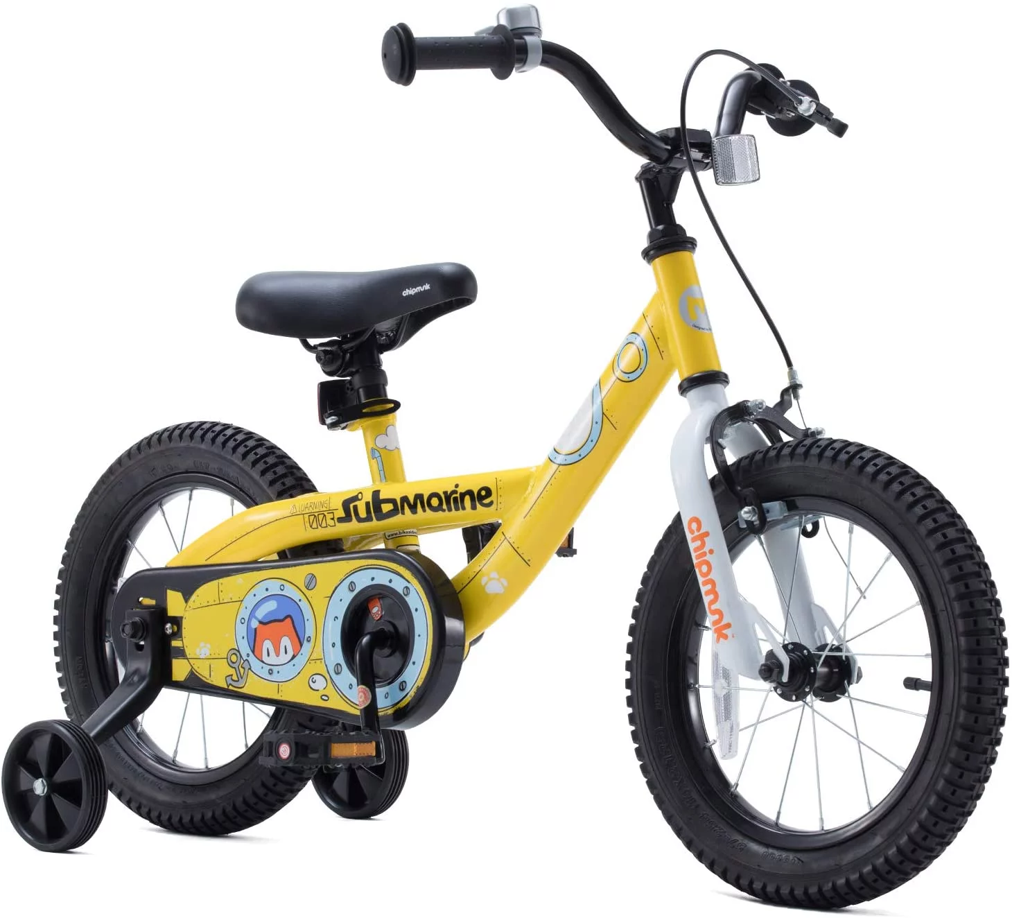 Royalbaby Chipmunk Boys, Girls and Kid’s Submarine Steel 14 In. Bike Training Wheels, Yellow