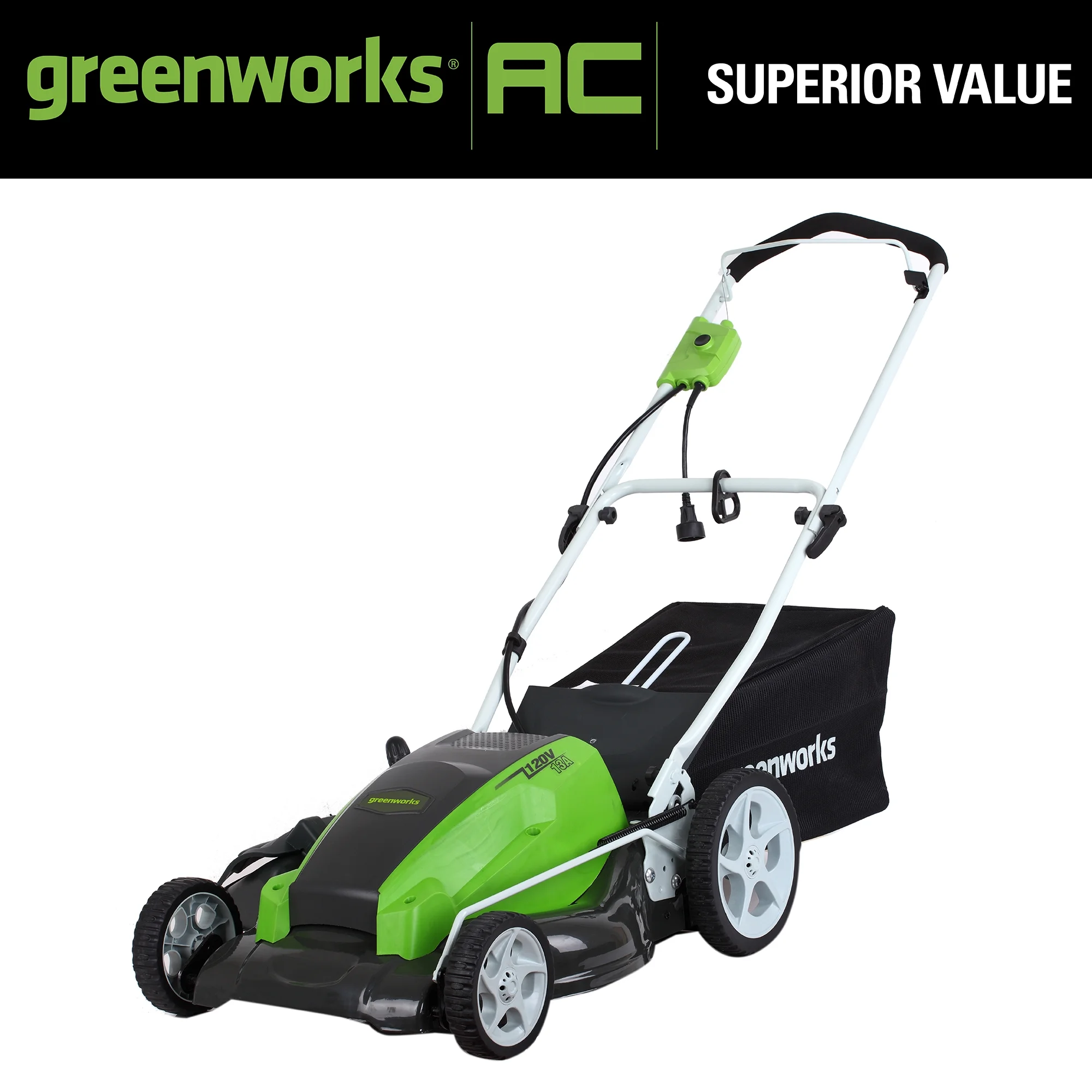 Greenworks 13 Amp 21″ Corded Electric Walk-Behind Push Lawn Mower 25112