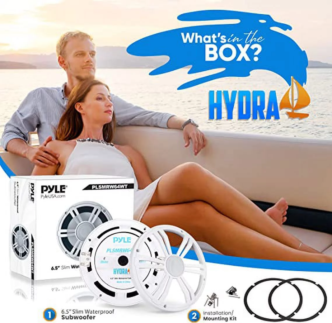 Pyle 6.5?? Slim Marine Subwoofer – 150W 4 Ohm Waterproof Car Component Speaker System (White)