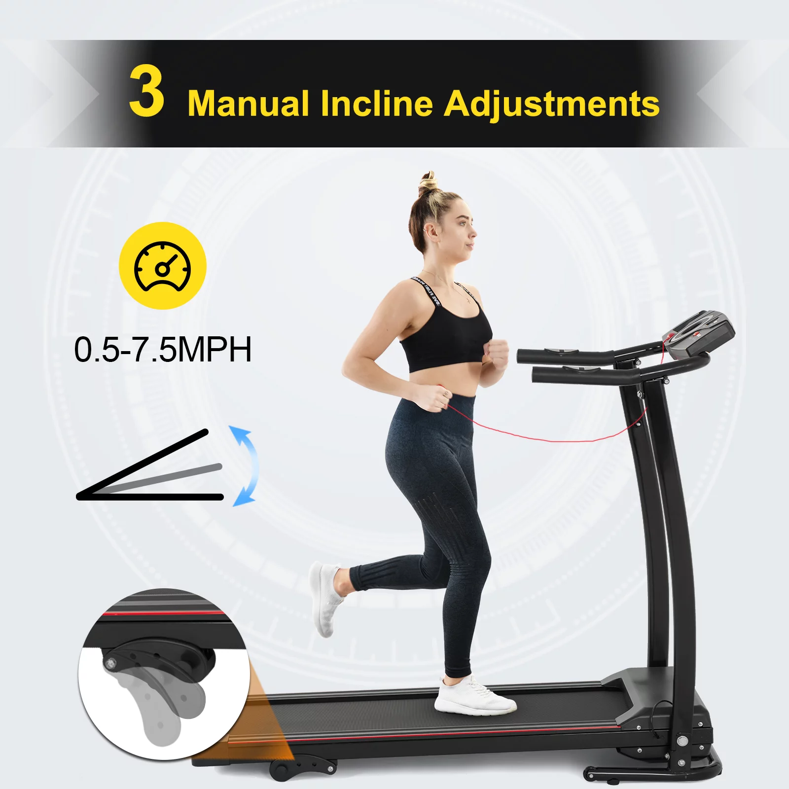 FYC Folding Treadmill with Incline, 2.5HP Electric Motorized Treadmill Running Exercise Machine Compact Treadmill for Home Gym Fitness Workout Jogging Walking 220 LBS Capacity