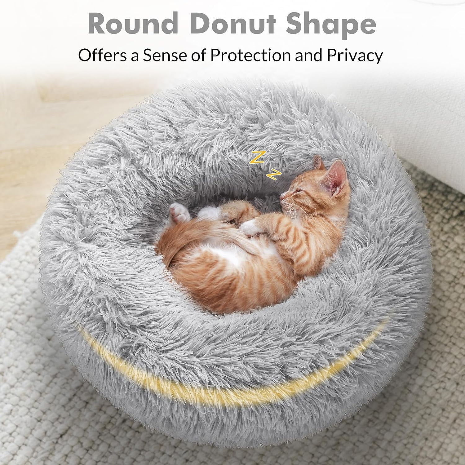 rabbitgoo Cat Bed for Indoor Cats, Fluffy Round Self Warming Calming Soft Plush Donut Cuddler Cushion Pet Bed for Small Dogs Kittens, 20 inches