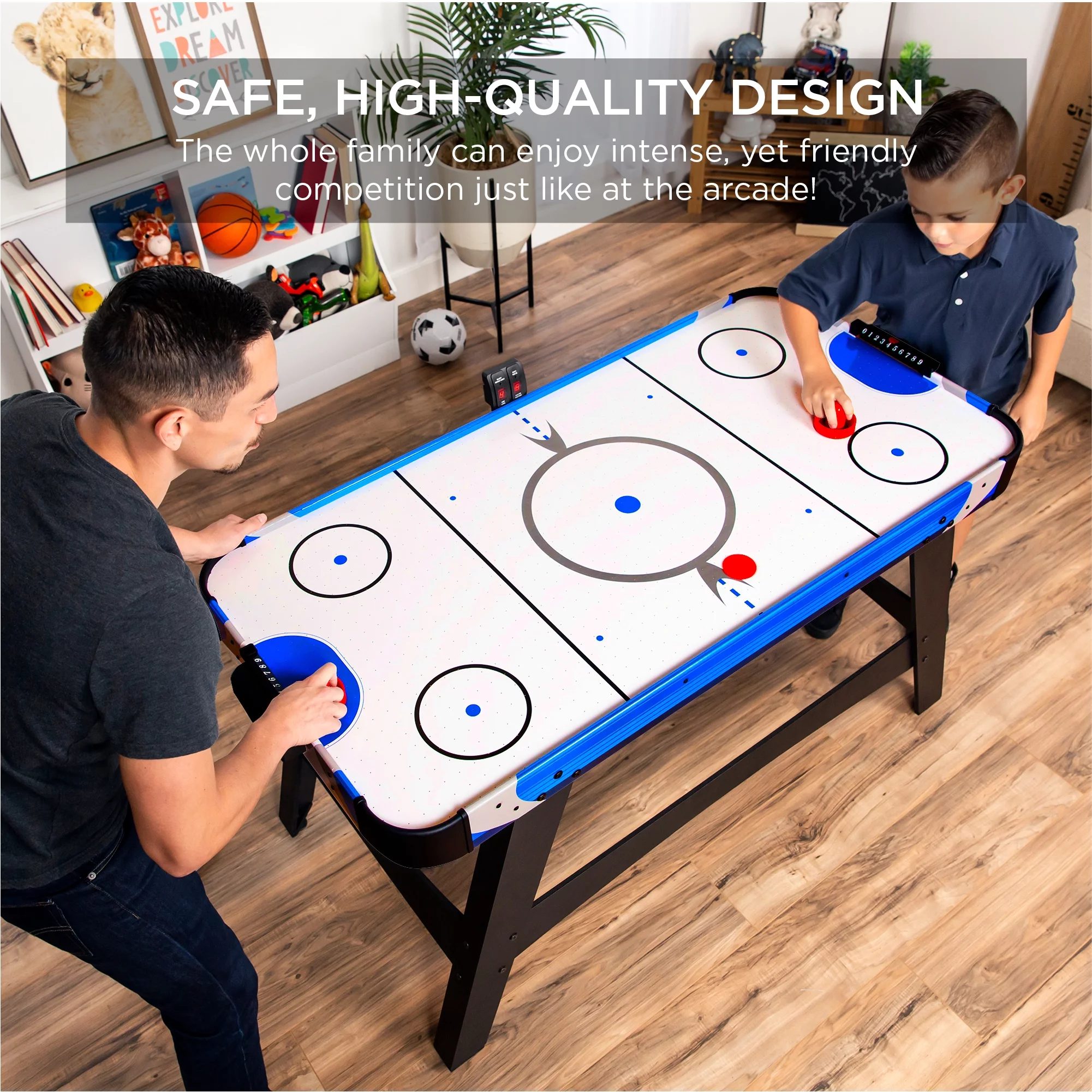 Best Choice Products 58in Mid-Size Air Hockey Table for Game Room w/ 2 Pucks, 2 Pushers, LED Score Board, 12V Motor