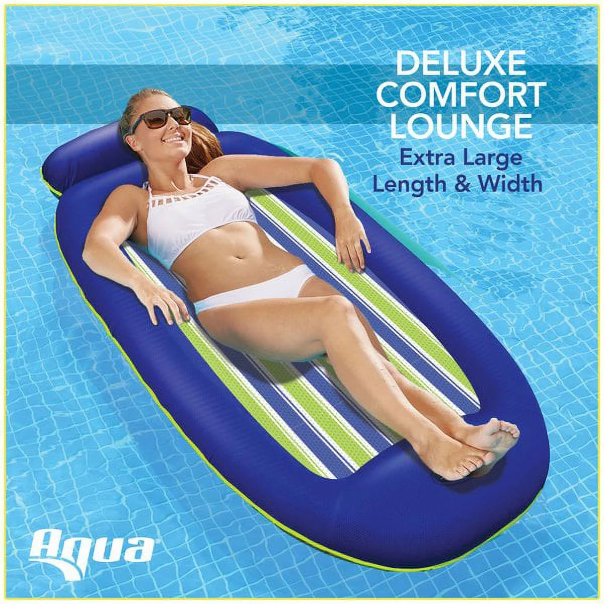 AQUA Deluxe Comfort Pool Float Lounge for Adults with Head & Footrests, Blue