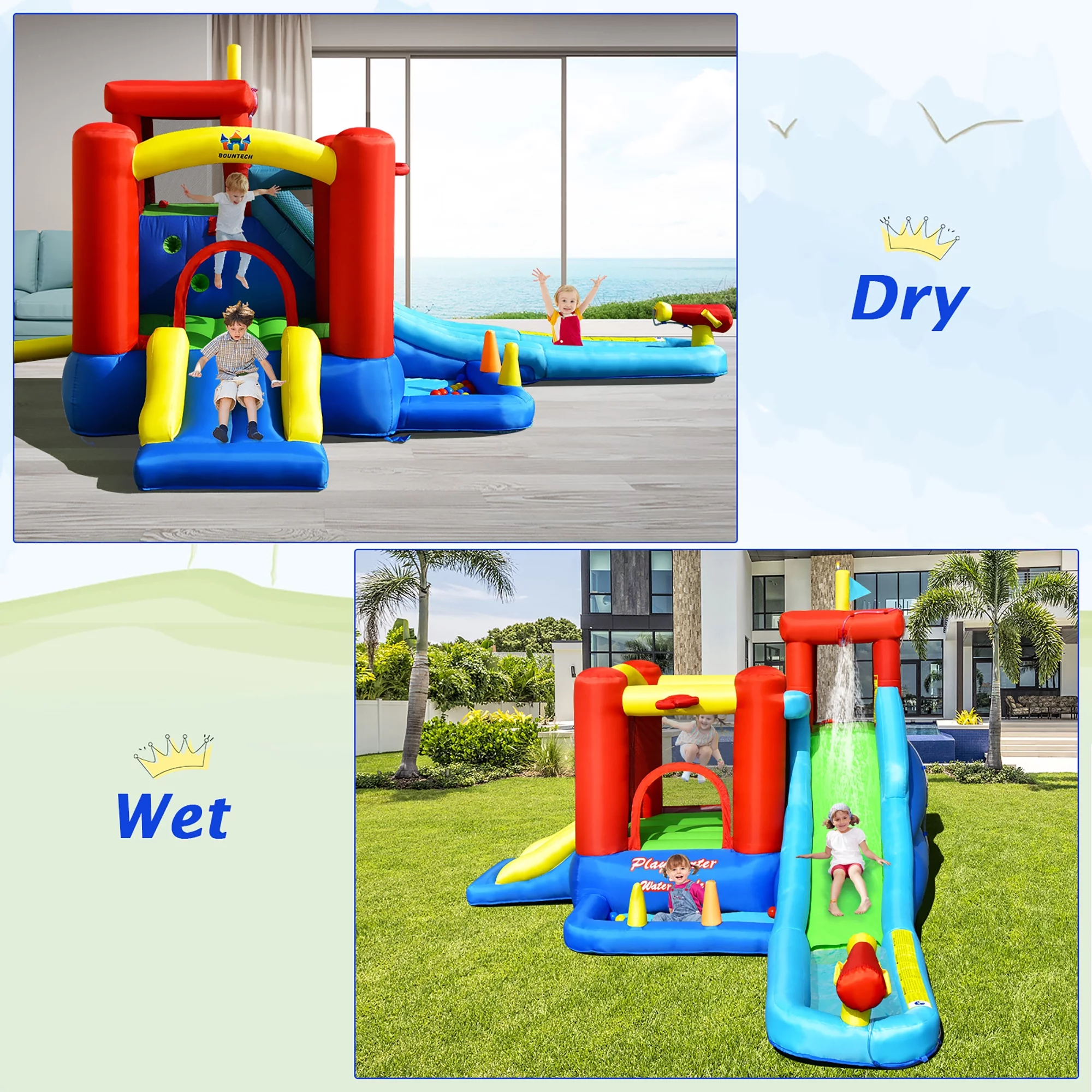 Costway 9-in-1 Inflatable Water Slide Kids Bounce Castle Giant Water Park w/ 860W Blower