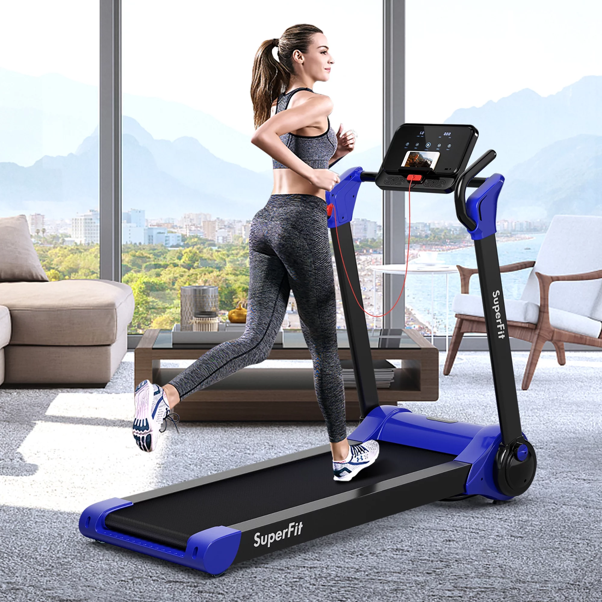 Superfit Folding 2.25HP Electric Treadmill Running Machine APP Control Bluetooth Black