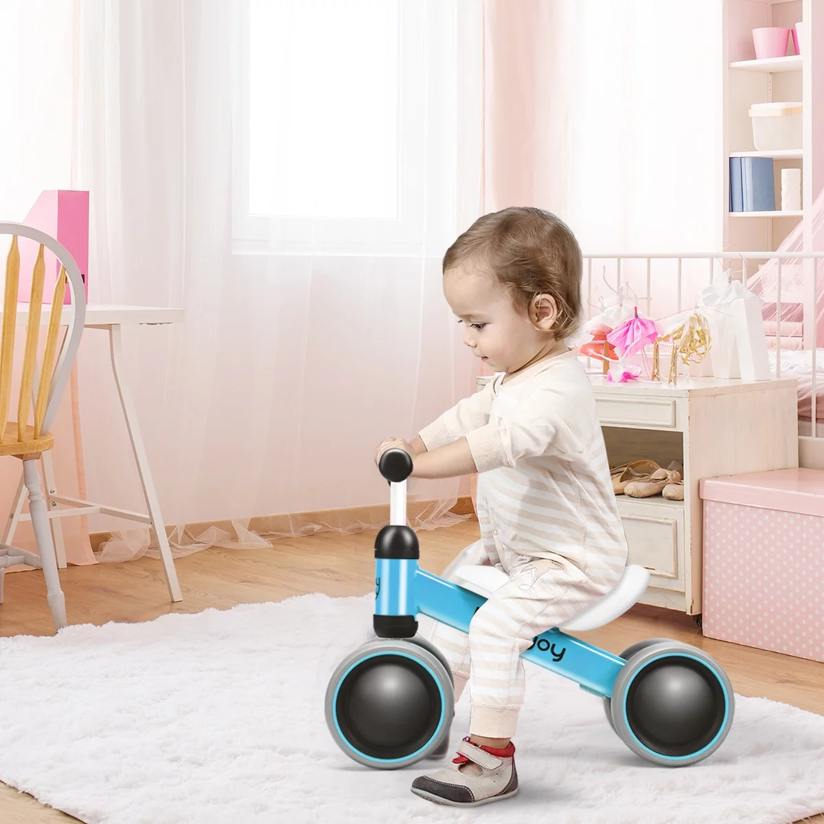 Infans 4 Wheels Baby Balance Bike Children Walker No-Pedal Toddler Toys Rides Blue