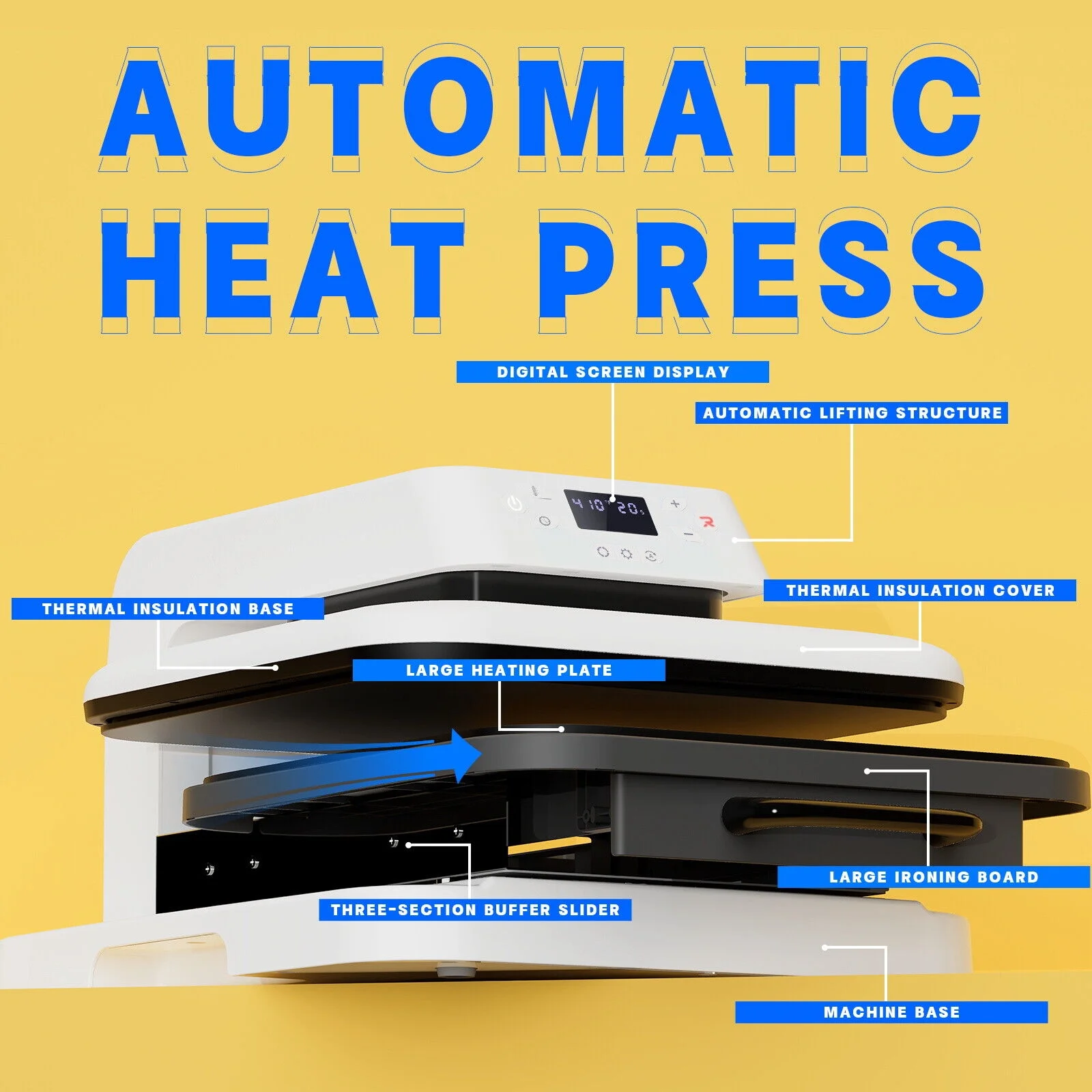 HTVRONT 1500W 15″x15″ White Auto Heat Press Machine for Transfer Vinyl & Sublimation Project