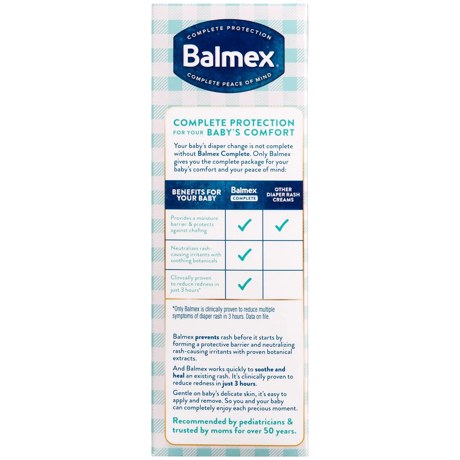 Balmex Complete Protection Baby Diaper Rash Cream with Zinc Oxide & Soothing Botanicals, 4 oz