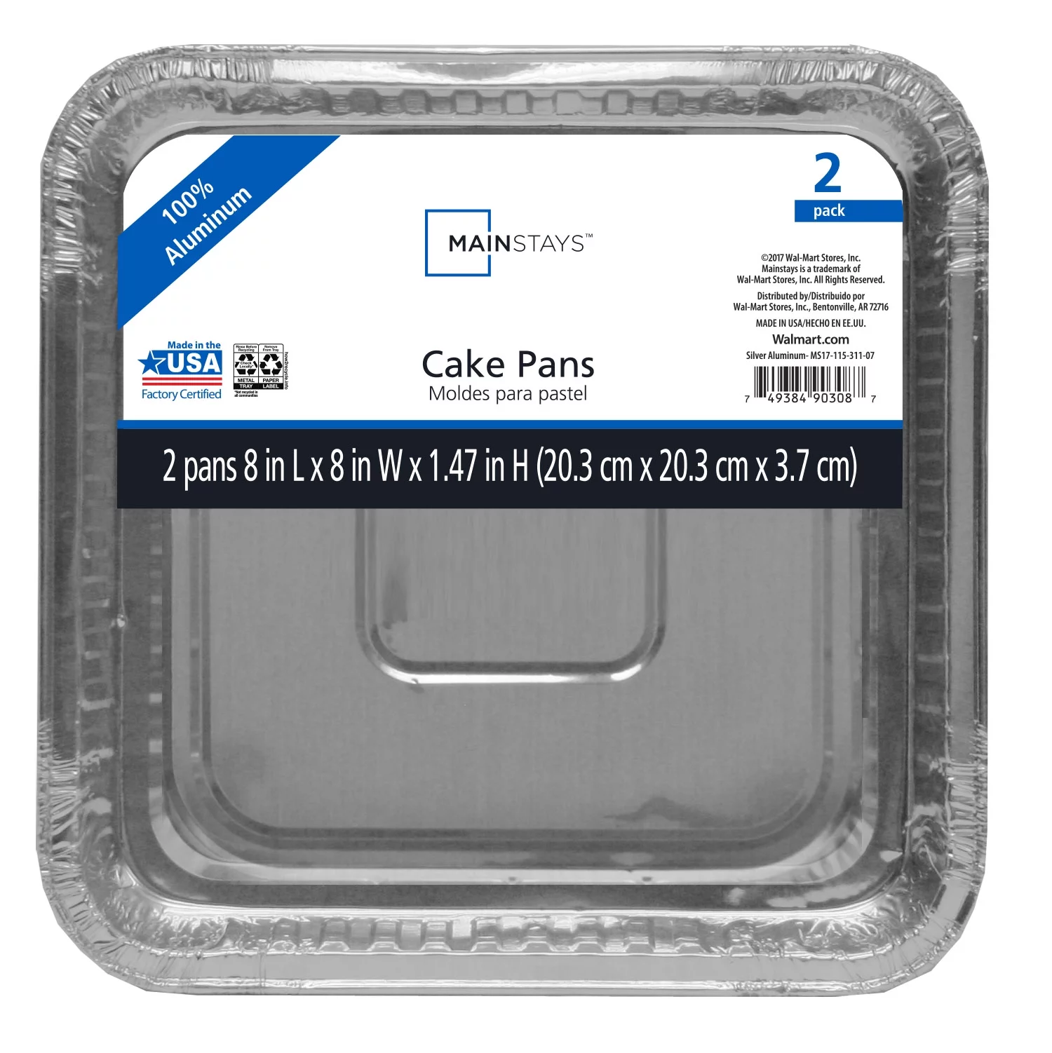 Mainstays 8-inch Square Aluminum Cake Pan Set, 2 Pieces