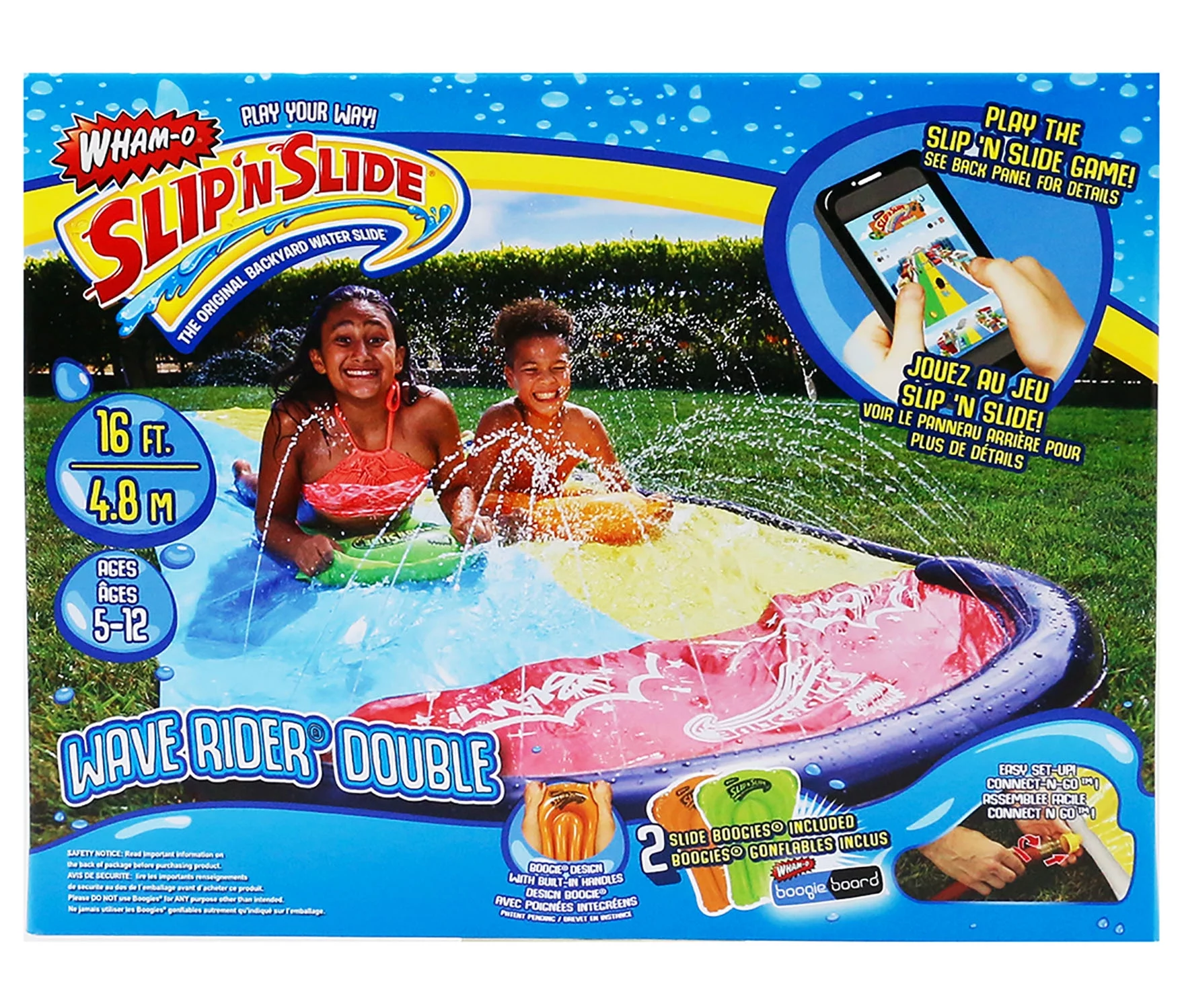 WHAM-O Slip ‘N Slide Wave Rider Double Water Slide – 16 ft Long with 2 Boogie Boards