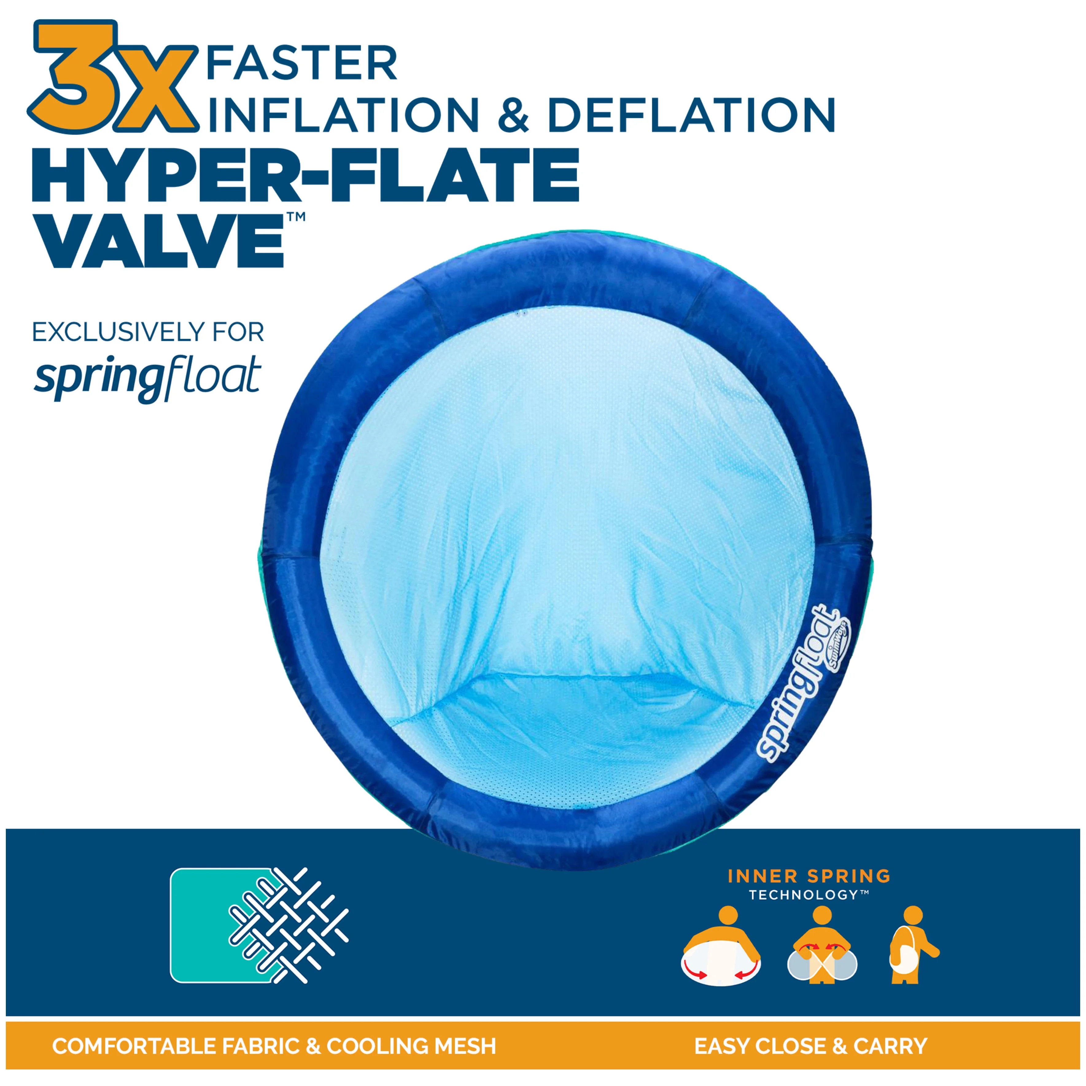 SwimWays Spring Float Papasan Pool Lounger with Hyper-Flate Valve, Inflatable Pool Float, Blue