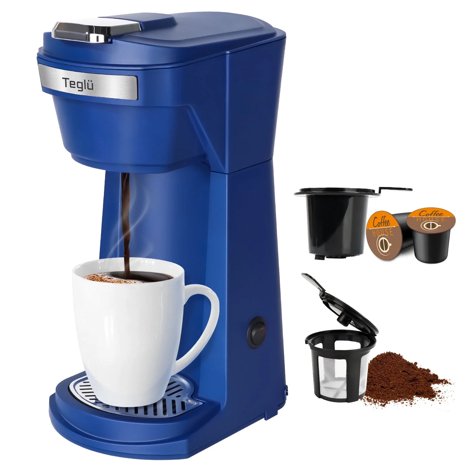 2 in 1 Single Serve Coffee Maker for K Cup Pods & Ground Coffee, Mini K Cup Coffee Machine with 6 to 14 oz Brew Sizes, Single Cup Coffee Brewer with One-Press Fast Brewing, Reusable Filters, Black