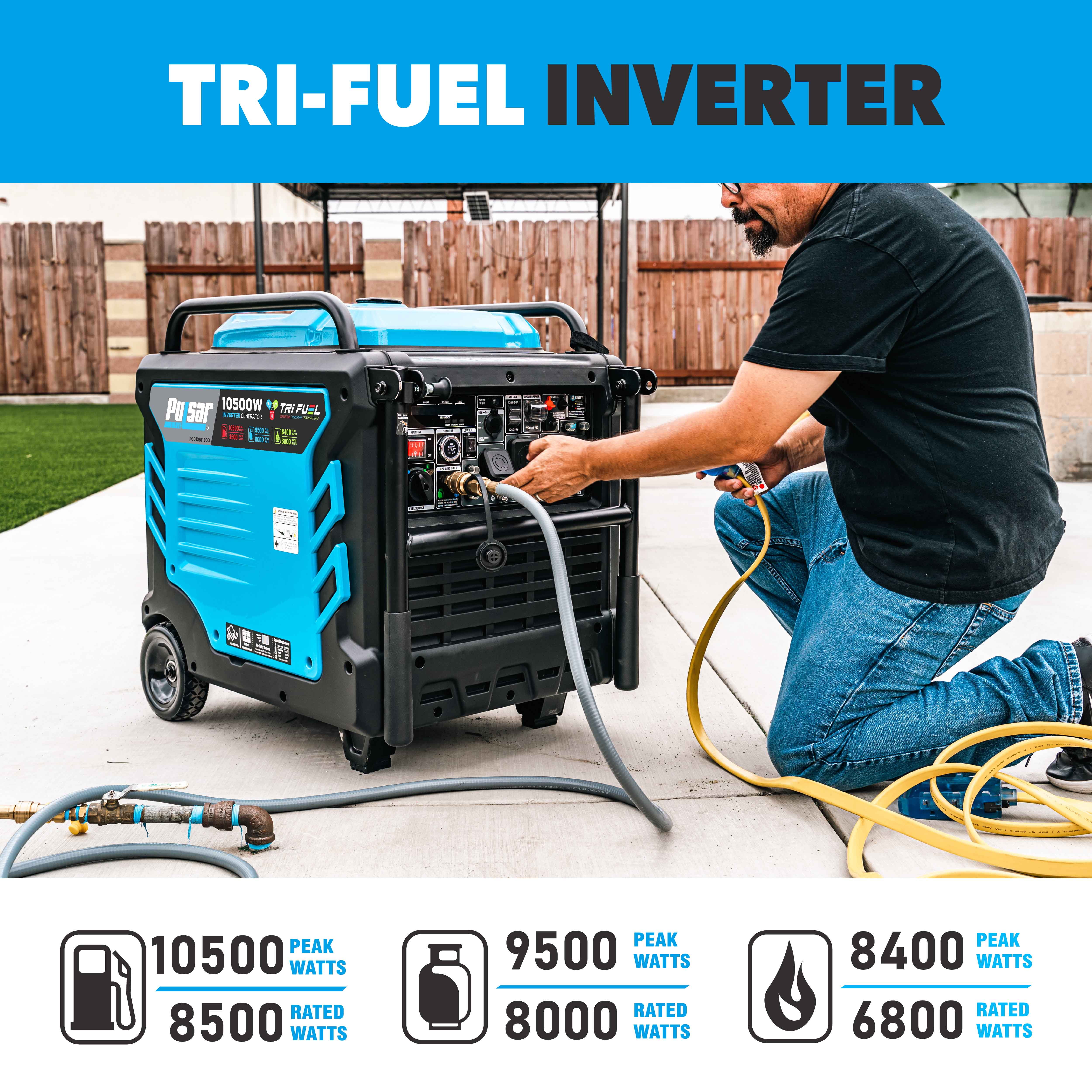 Pulsar 10,500-Watt Tri-Fuel Portable Inverter Generator with CO Sentry