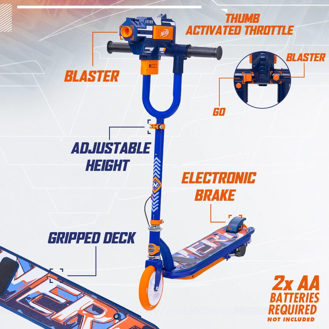 NERF 12 Volt Electric Scooter with Blaster, Foldable Scooter, Kick Scooter for Kids Ages 8 and up