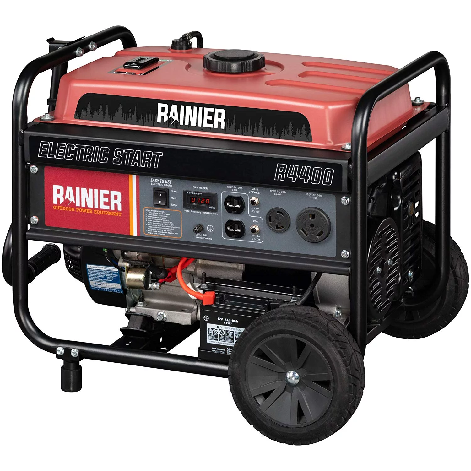 Rainier 4400 Peak Watt Portable Gas Generator with Electric Start and RV Ready Outlet