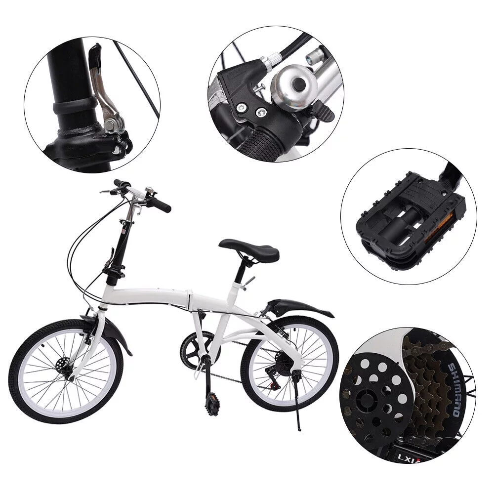 DENEST 20 Inch 7-Speed Bicycle Adult Road Bike Carbon Steel Folding Bike Double V-Brake City Cycling Bicycle