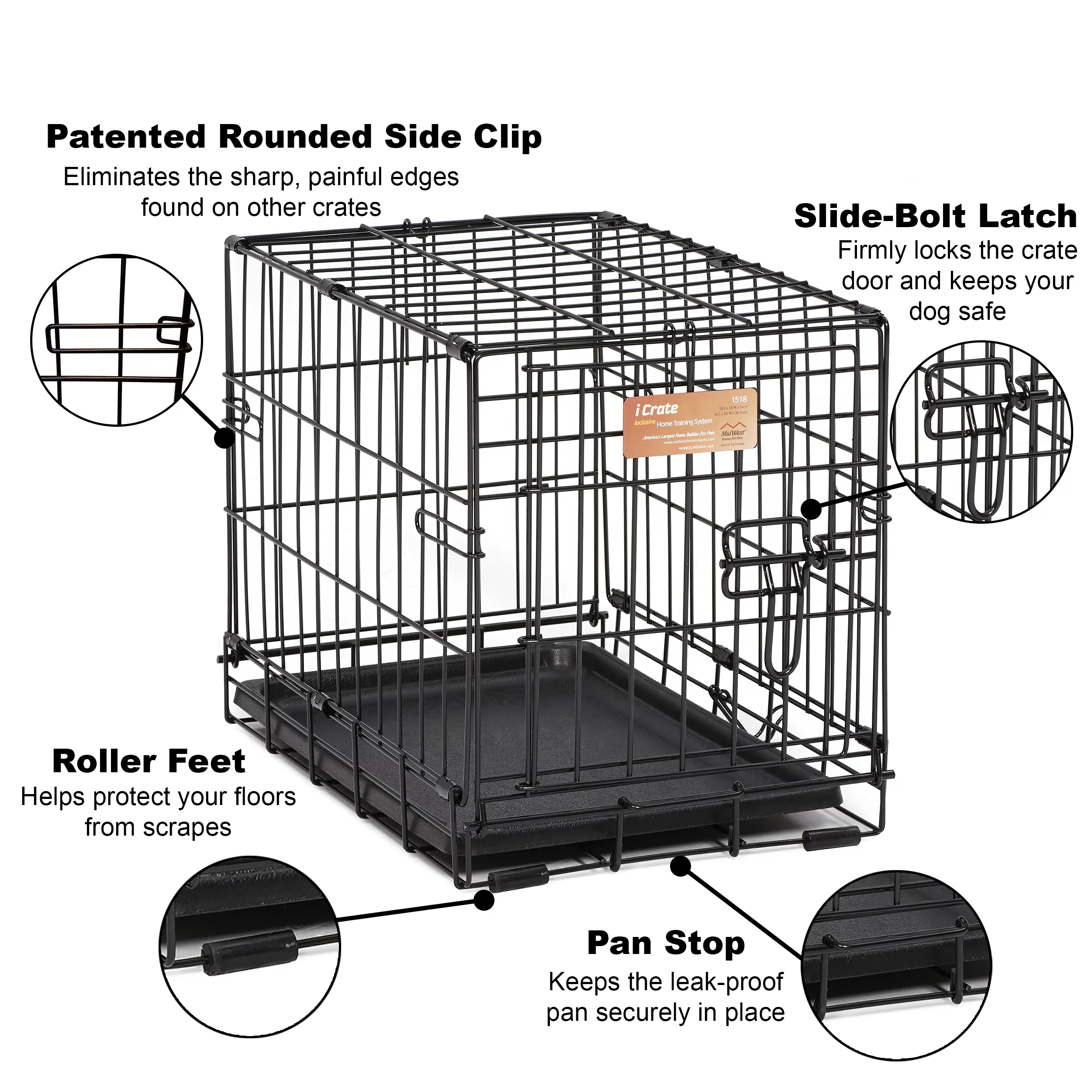 MidWest Double Door iCrate Metal Dog Crate, 18″